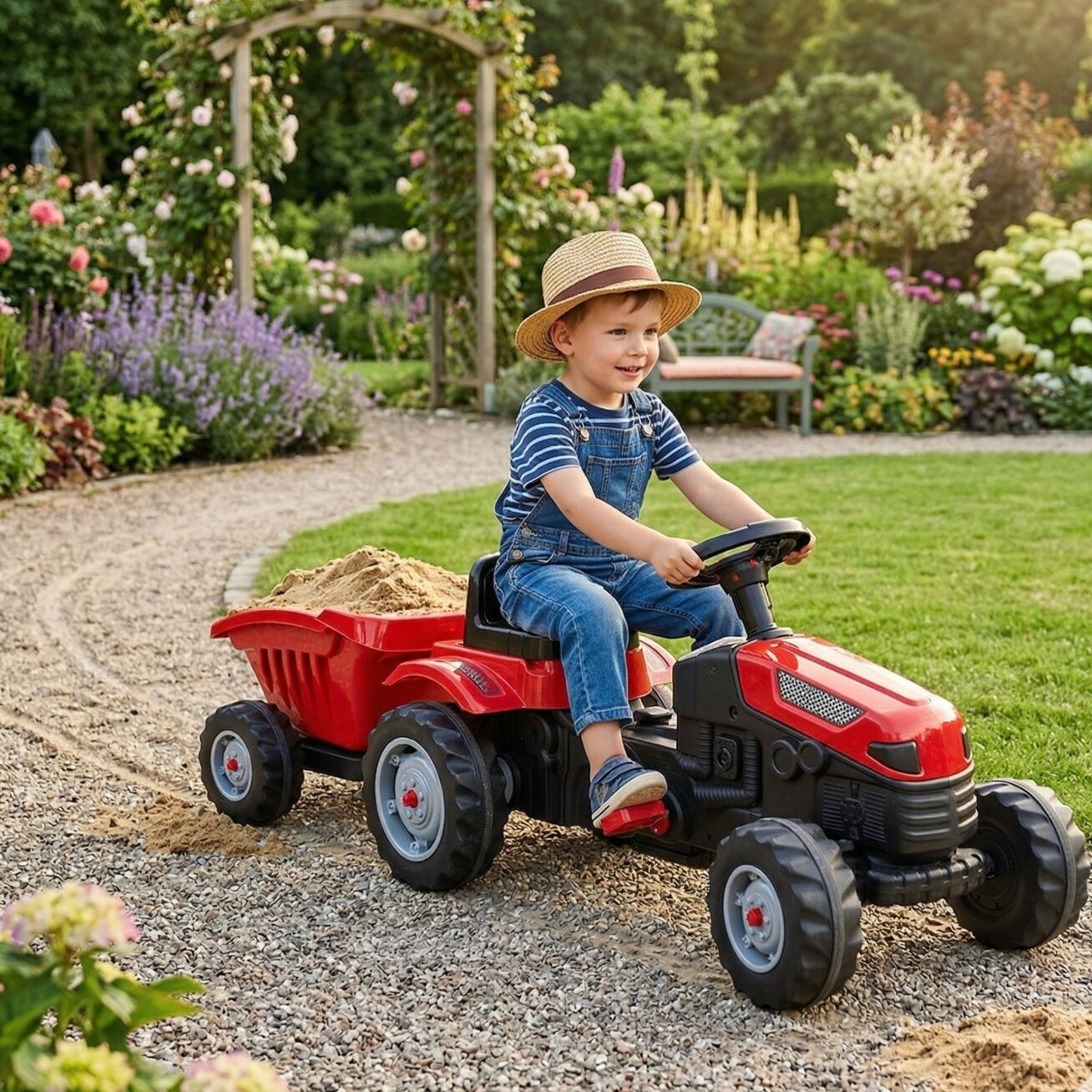WOOPIE Pedalinis traktorius Farmer GoTrac MAXI su priekaba, tylūs ratai 40