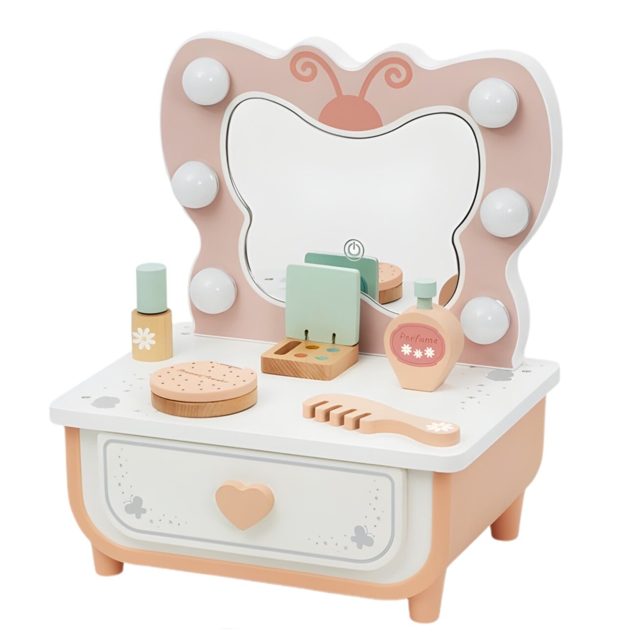 TOOKY TOY Medinė tualetinis staliukas Drugelis, priedai, veidrodis su LED apšvietimu + kosmetika 8 TOOKY TOY Medinė tualetinis staliukas Drugelis, priedai, veidrodis su LED apšvietimu + kosmetika 8