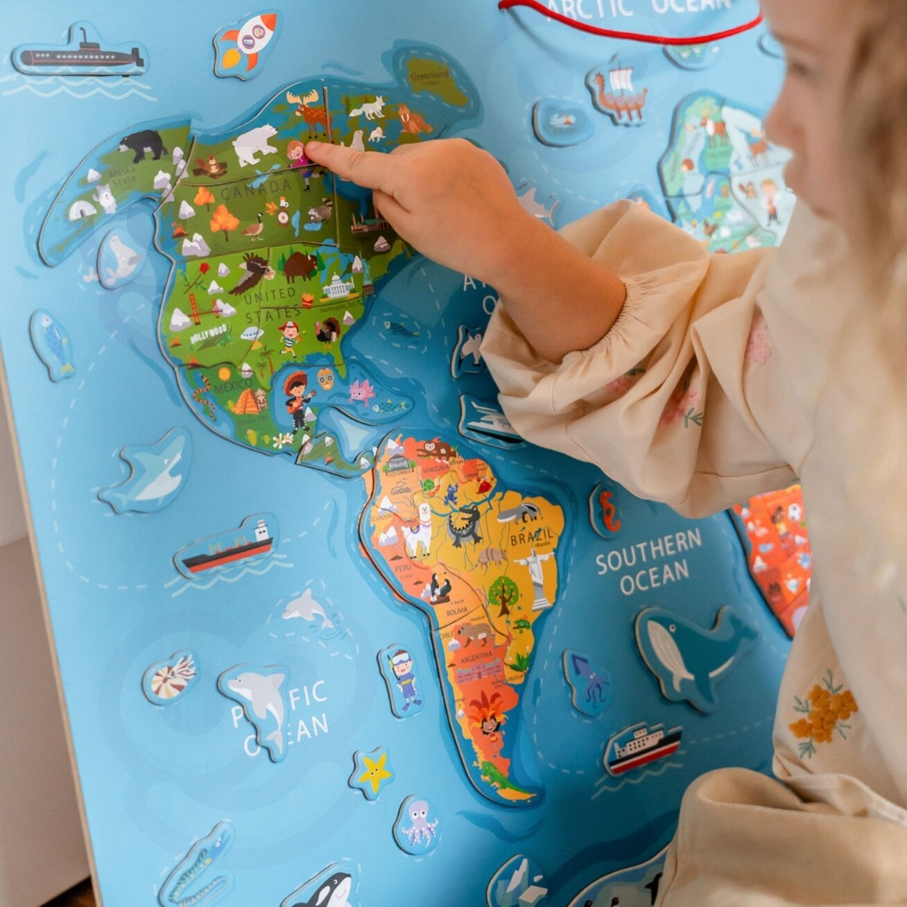 Viga 2in1 edukacinė lenta su magnetiniu pasaulio žemėlapiu Montessori 3