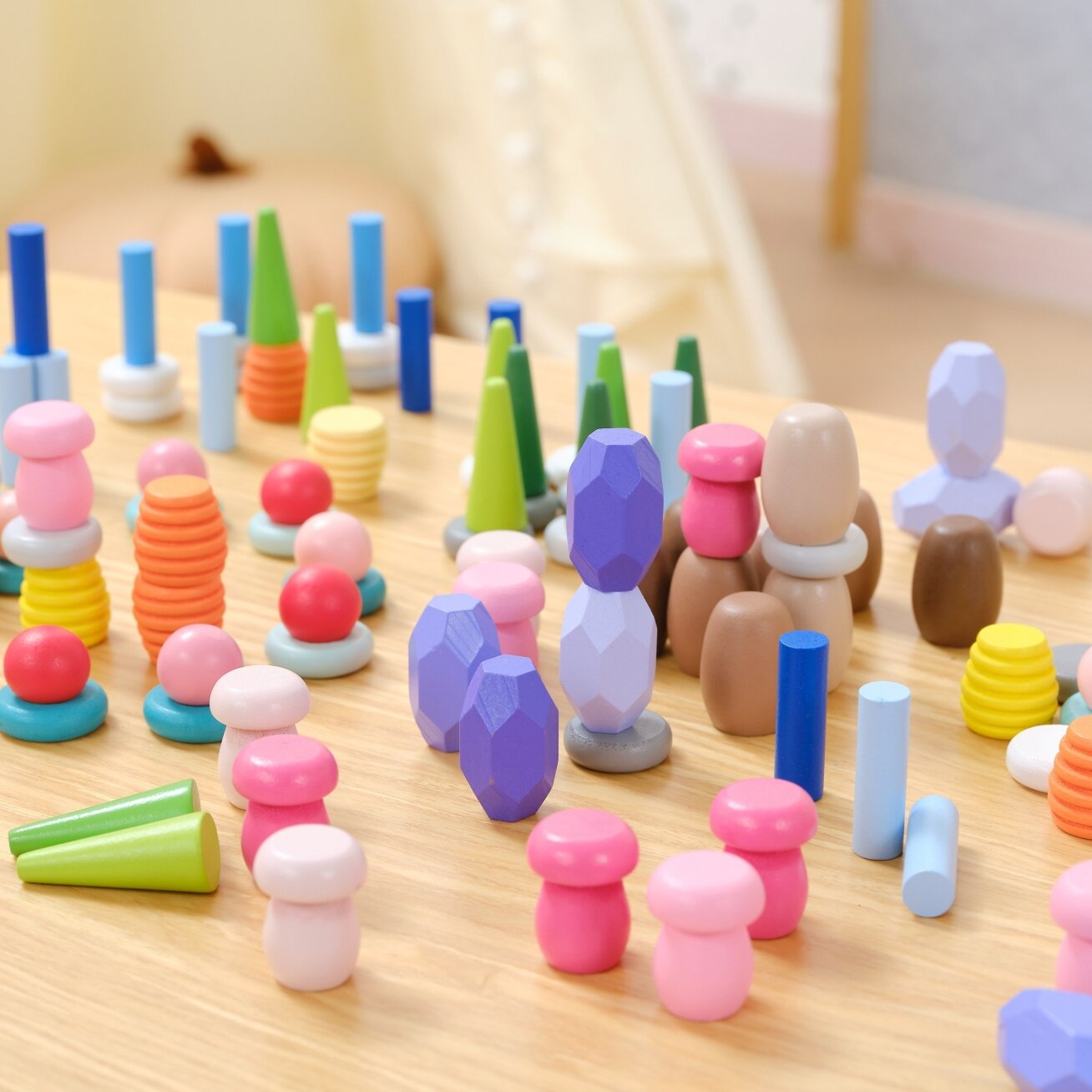 VIGA edukacinės medinės kaladėlės Montessori rūšiuoklis 141 el. 2