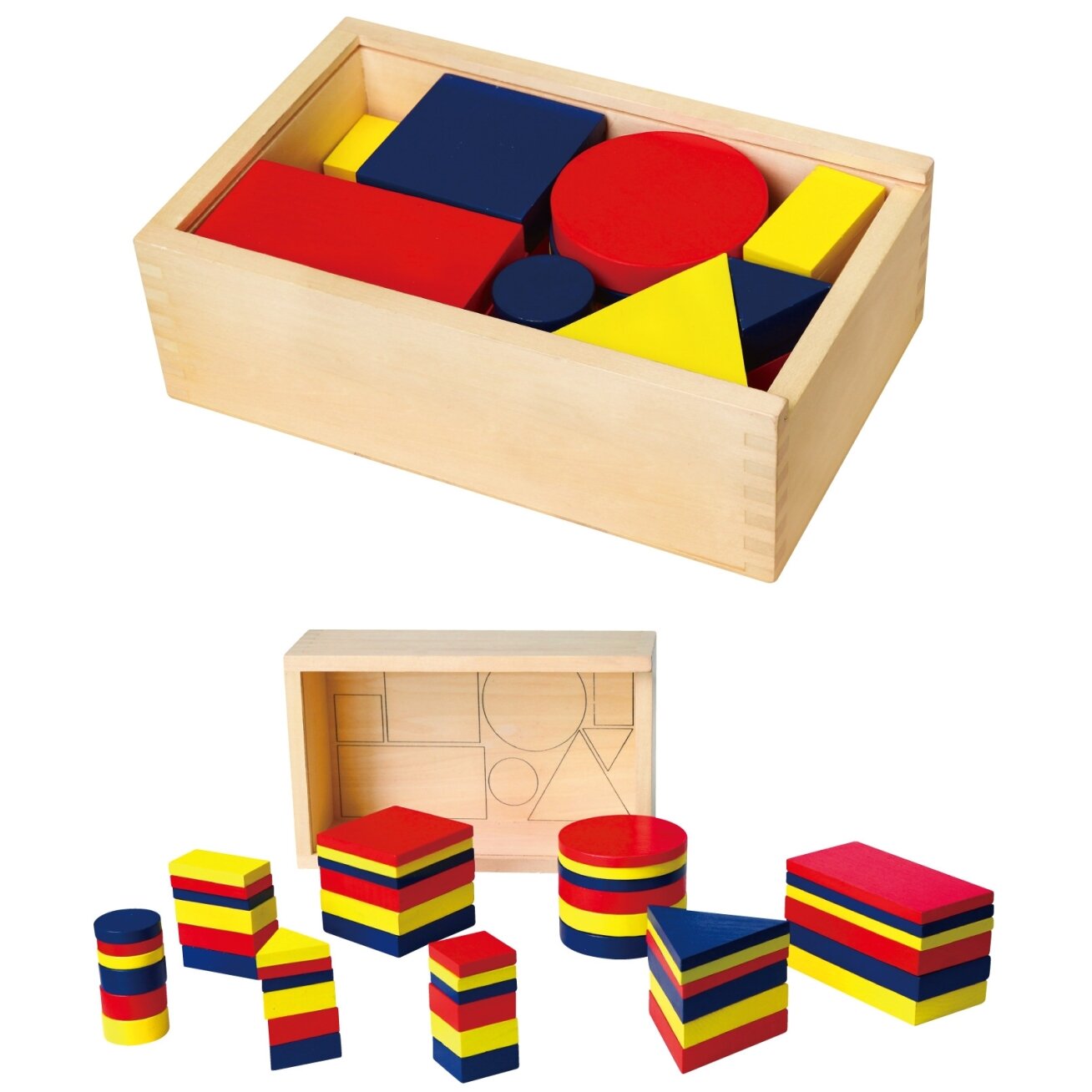Medinės Dienes kaladėlės – geometrinės figūros Viga Toys Montessori