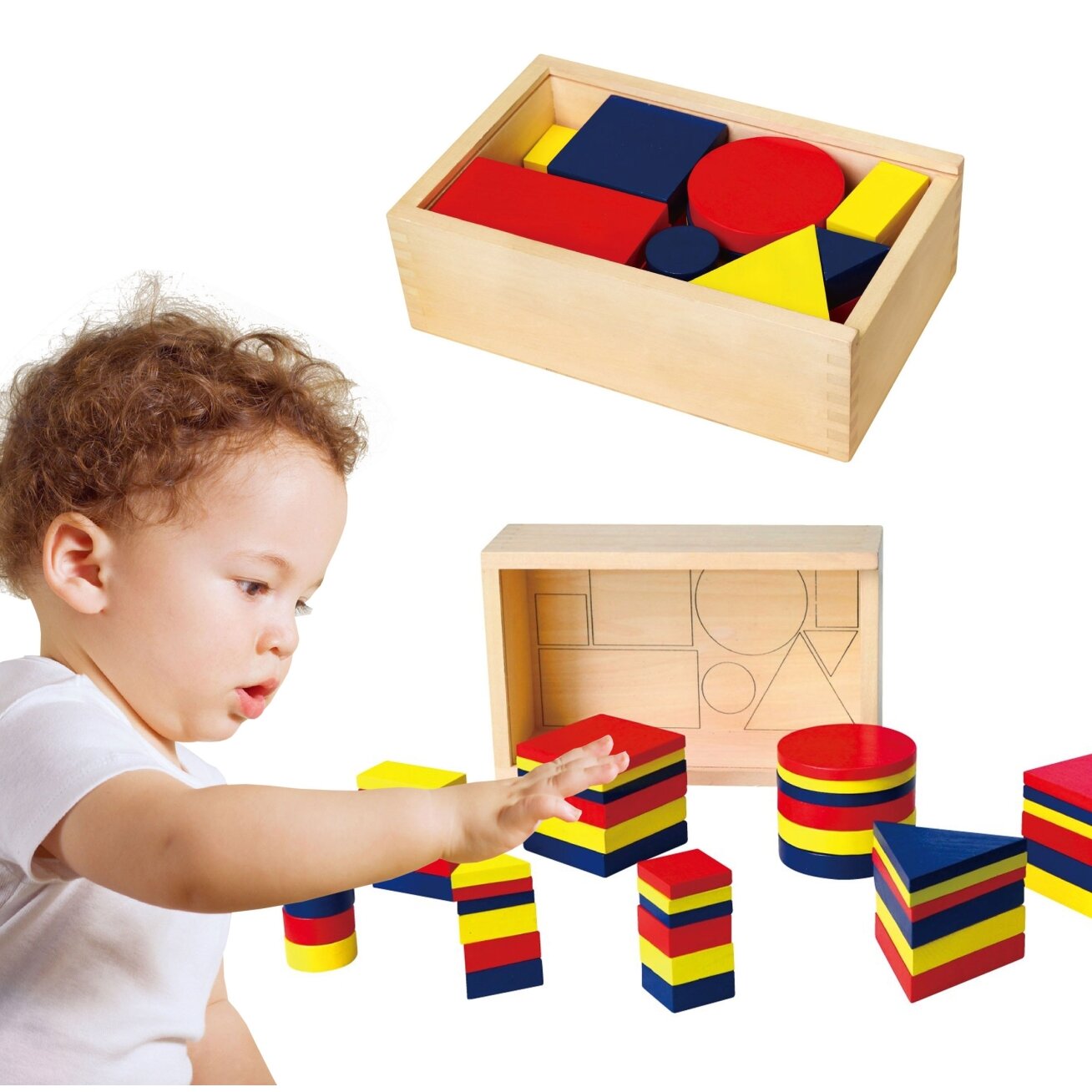 Medinės Dienes kaladėlės – geometrinės figūros Viga Toys Montessori 1