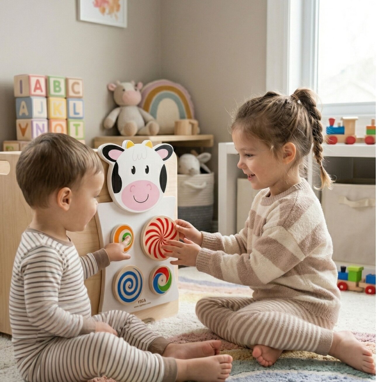 VIGA medinė manipuliacinė lenta Karvytė FSC sertifikatas Montessori 2