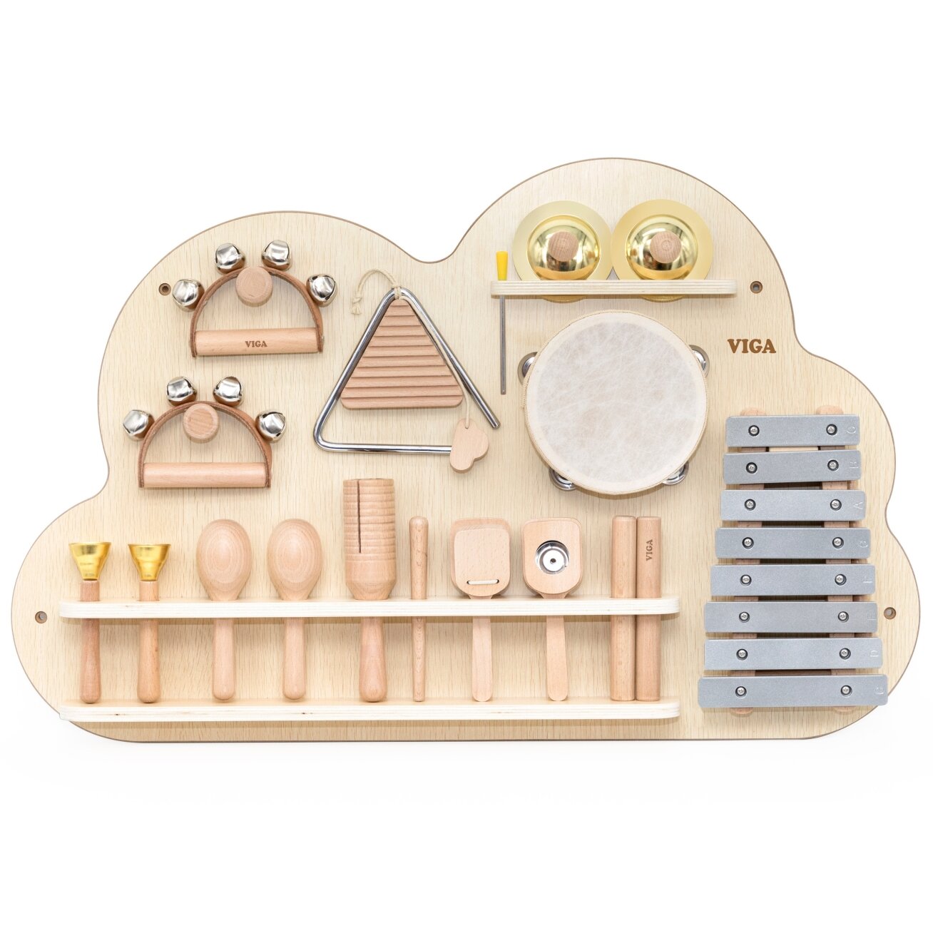 VIGA medinė muzikinė lenta – 12 mušamųjų instrumentų rinkinys
