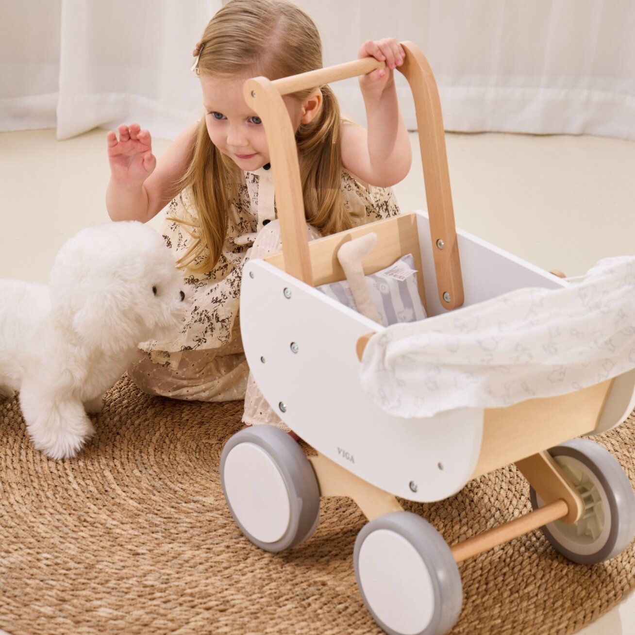 VIGA Medinis lėlių vežimėlis su lopšiu 3 VIGA Medinis lėlių vežimėlis su lopšiu 3