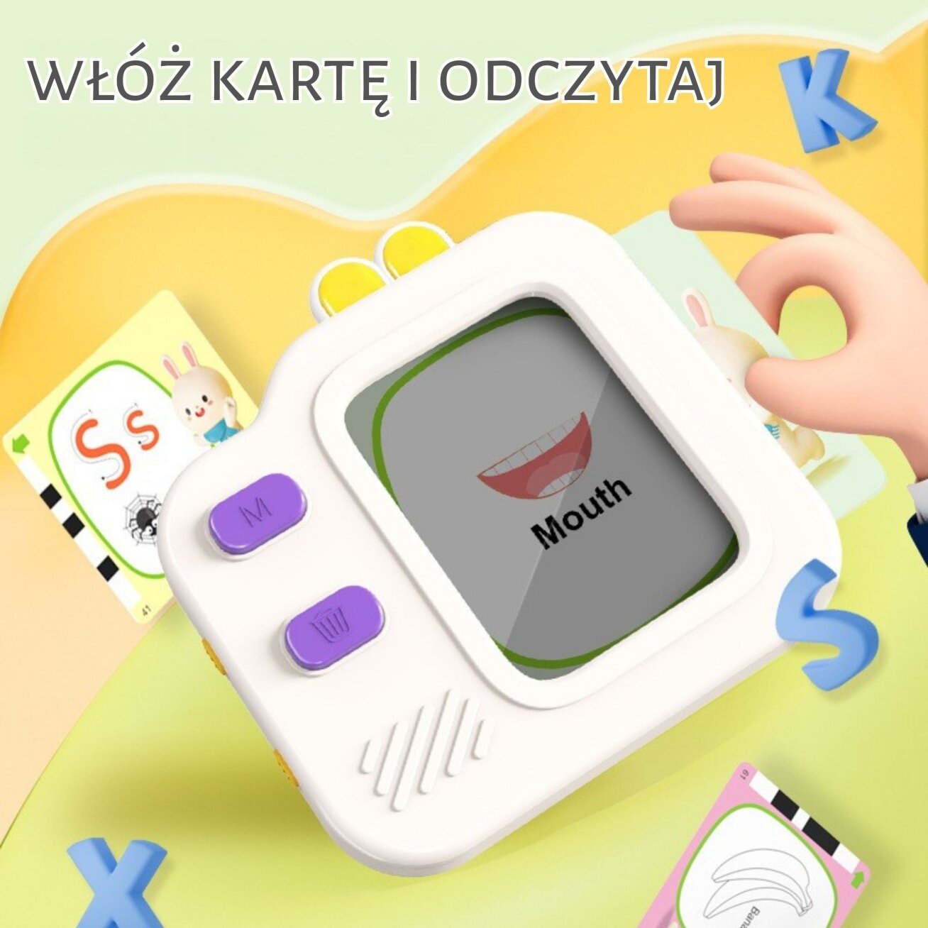 WOOPIE grafinė planšetė LCD znikopis piešimo ir anglų kalbos mokymuisi, kortelių skaitytuvas 120 vnt. 2