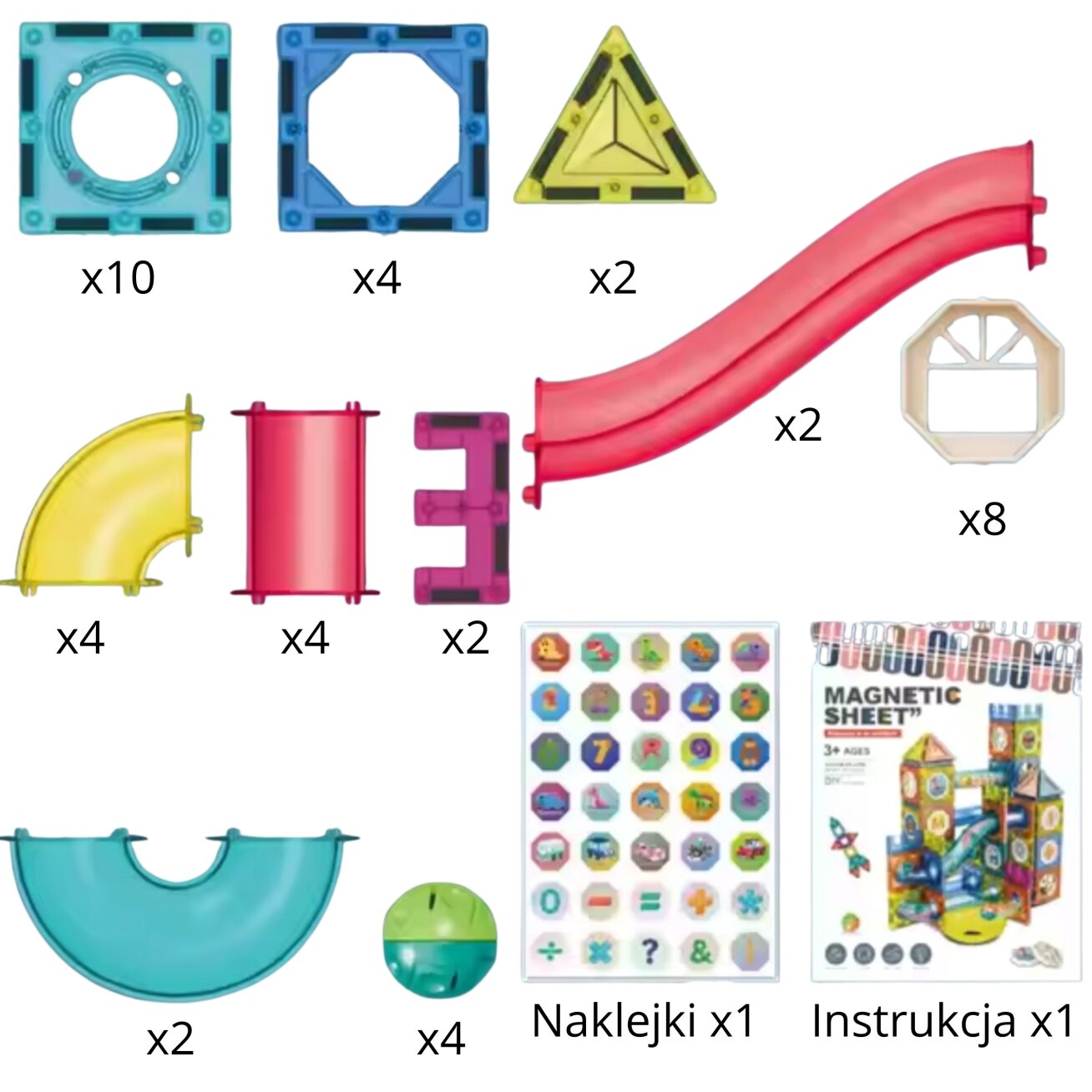 WOOPIE magnetiniai konstrukciniai 3D blokeliai edukacinis rinkinys rutuliukų trasa 42 el. 3