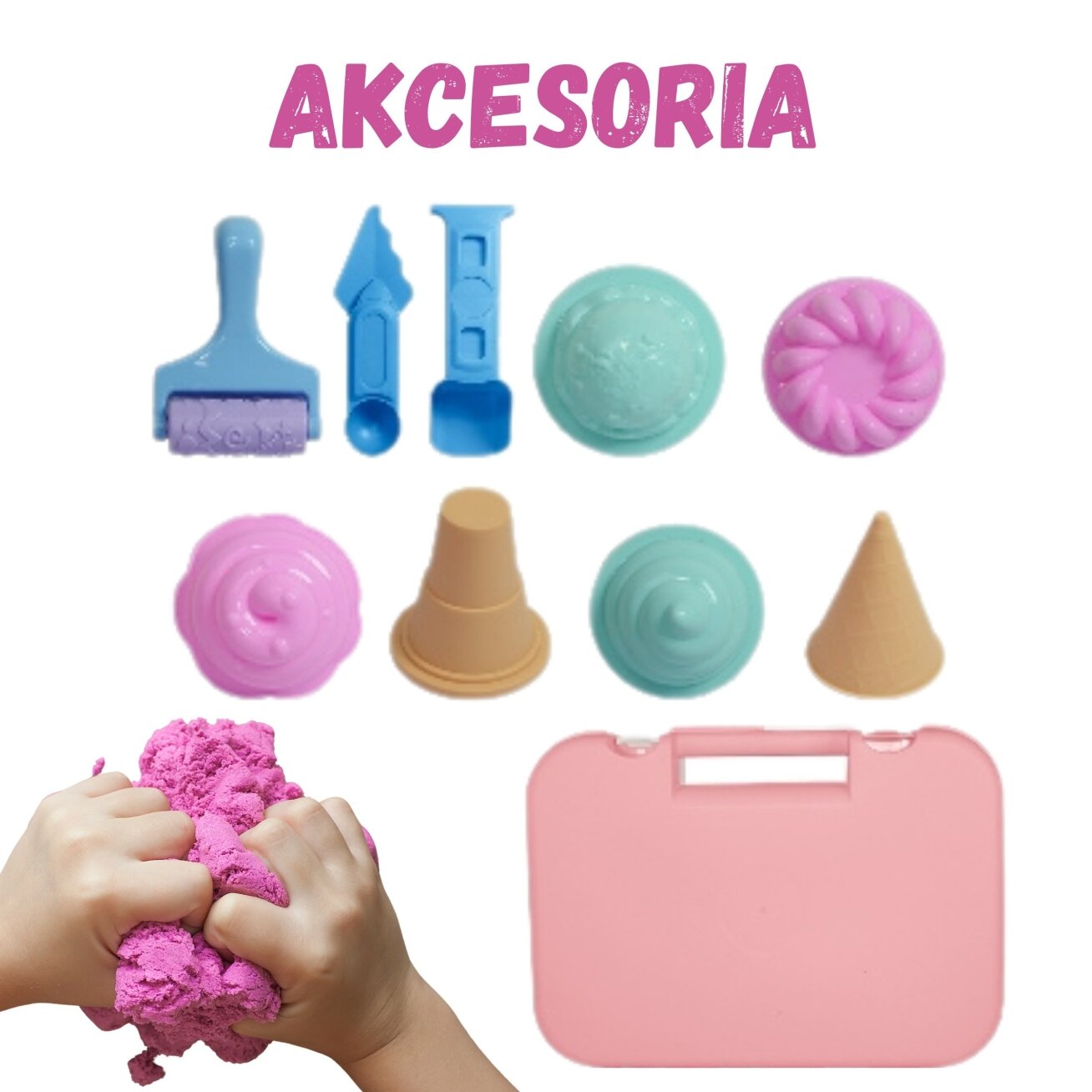 WOOPIE Kinetinio smėlio rinkinys Ledai lagaminėlyje 1 kg + priedai 1