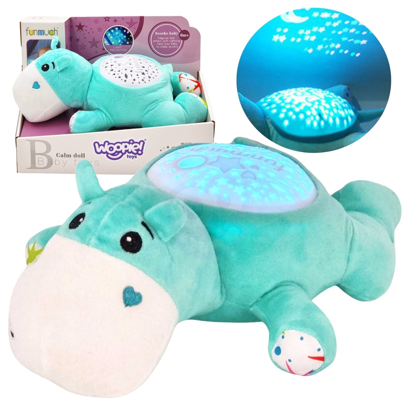 WOOPIE BABY Minkštas žaislas su projektoriumi 2in1 Migdyklė Begemotas WOOPIE BABY Minkštas žaislas su projektoriumi 2in1 Migdyklė Begemotas