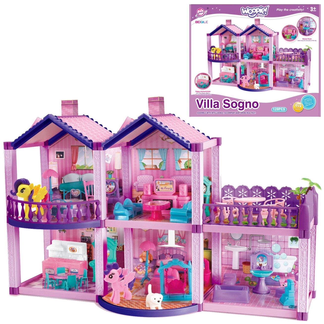 WOOPIE lėlių namelis poniams PONY FANTASY VILLA 120 el.