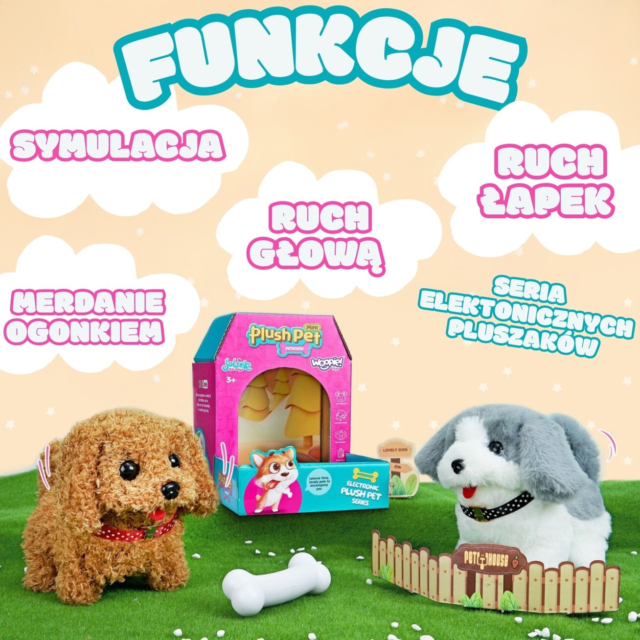 WOOPIE Interaktyvus pliušinis šuniukas su kaulu Pudelis Husky 1 WOOPIE Interaktyvus pliušinis šuniukas su kaulu Pudelis Husky 1