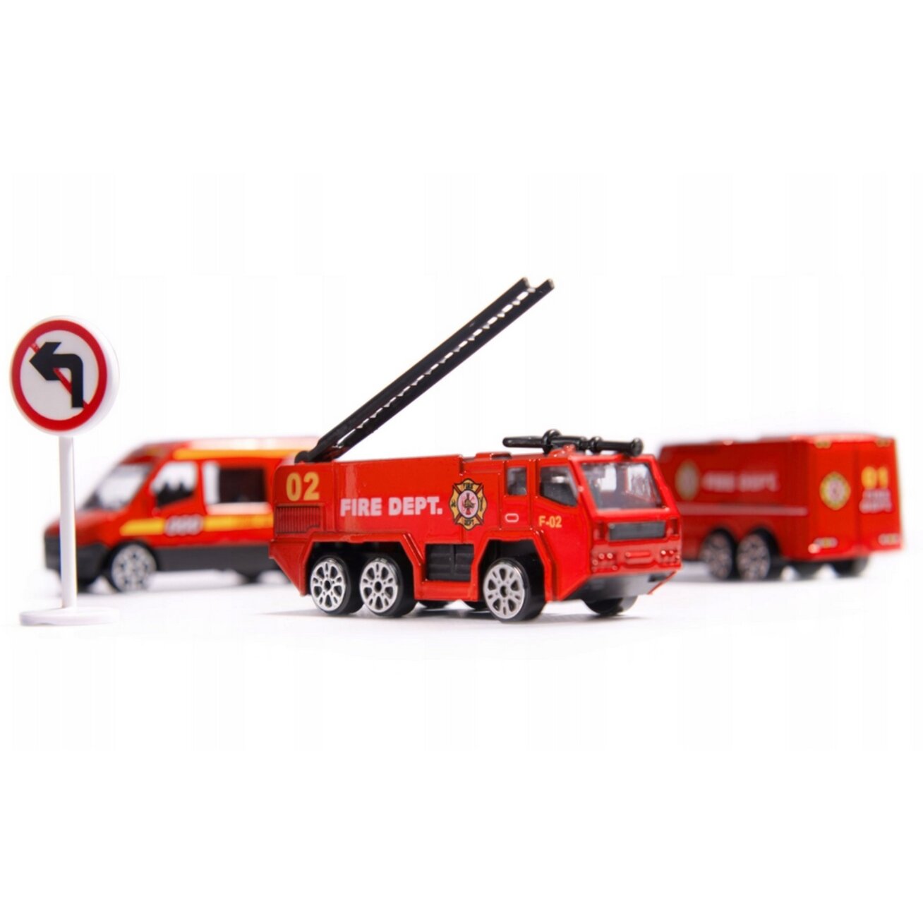WOOPIE Išskleidžiamas lėktuvas-transporteris Ugniagesių tarnyba su 3 ugniagesių automobiliais XL rinkinys Kelio ženklai 13