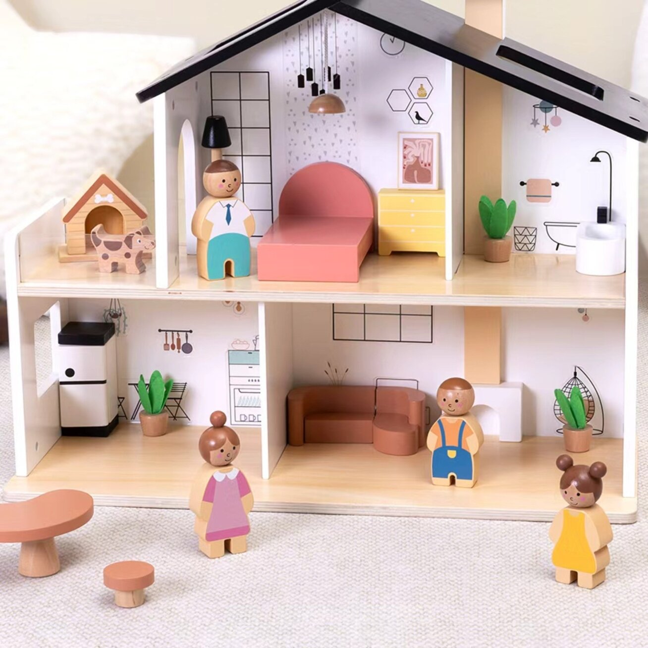 TOOKY TOY Medinis lėlių namelis su priedais ir šeimyna 20 el. 3 TOOKY TOY Medinis lėlių namelis su priedais ir šeimyna 20 el. 3