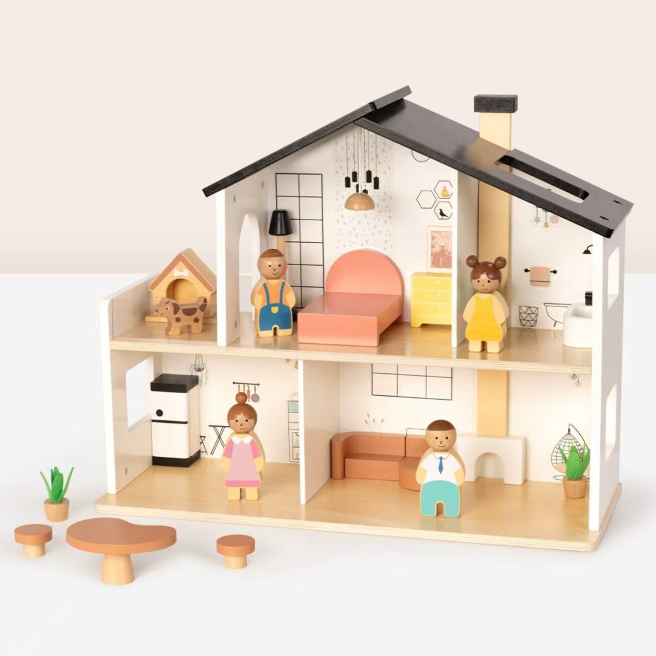 TOOKY TOY Medinis lėlių namelis su priedais ir šeimyna 20 el. 4