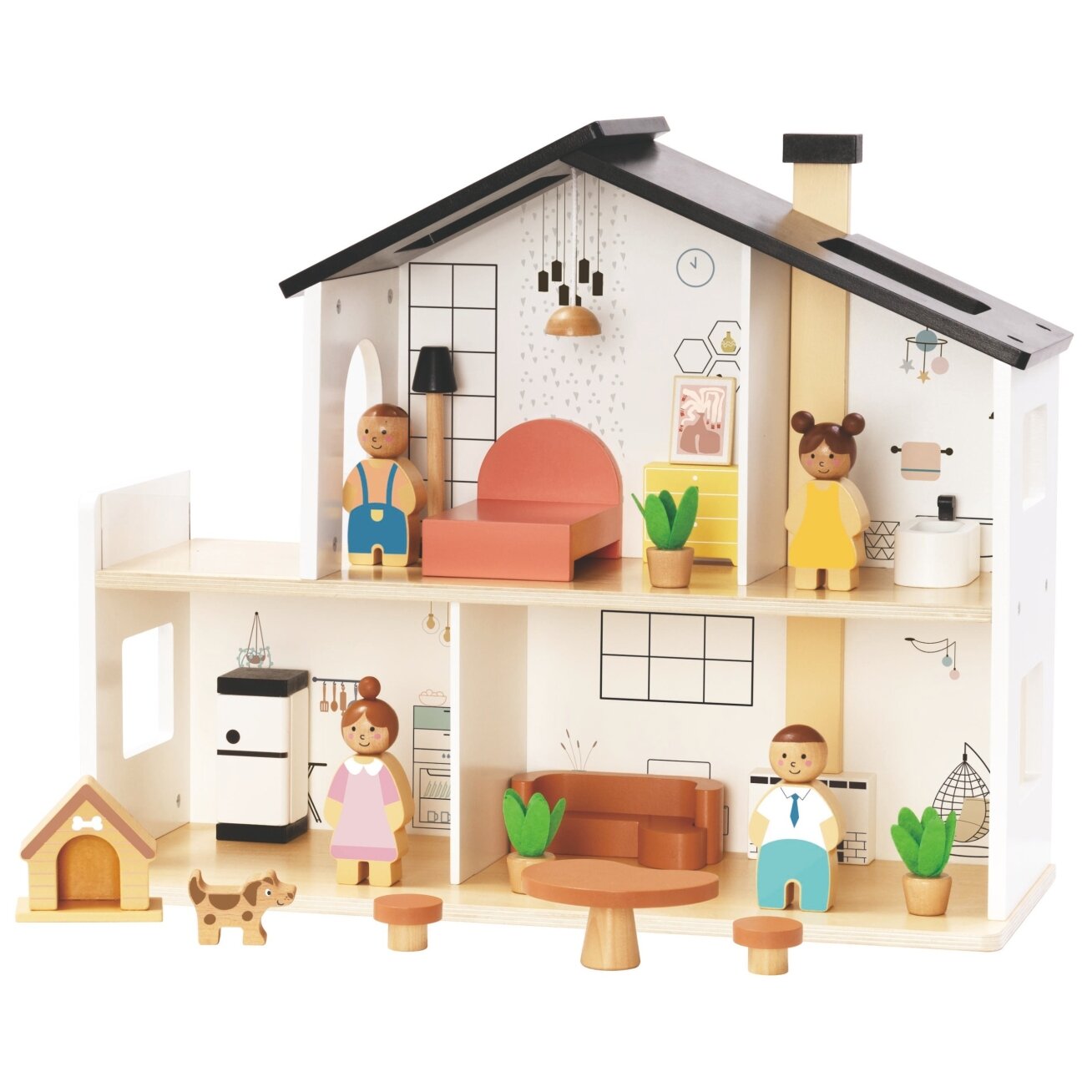 TOOKY TOY Medinis lėlių namelis su priedais ir šeimyna 20 el. 6