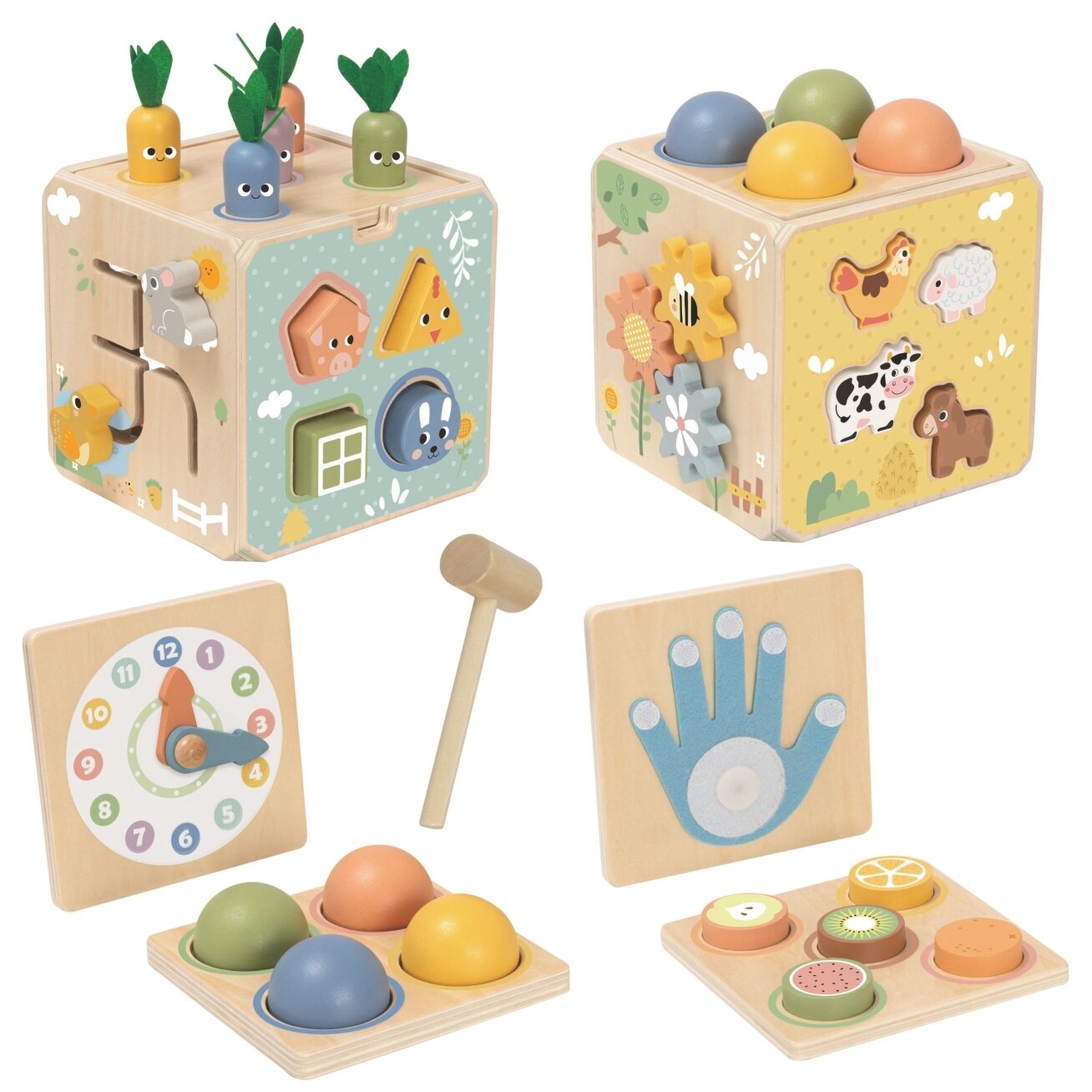 TOOKY TOY Medinė pavasarinė edukacinė kubo formos dėlionė 5in1 1