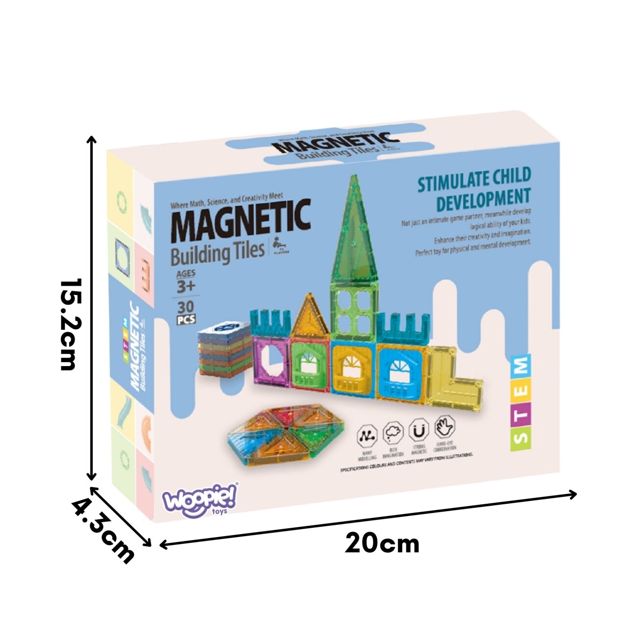 WOOPIE Magnetinės konstrukcinės kaladėlės 3D edukacinis rinkinys Pilis 30 vnt. 6