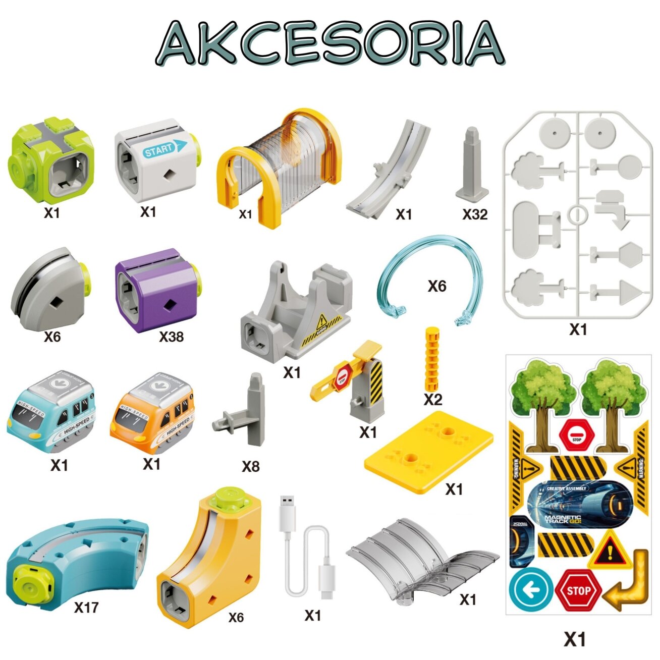 WOOPIE Magnetinis konstrukcinis rinkinys Geležinkelio trasa su traukos efektu 126 el. 7