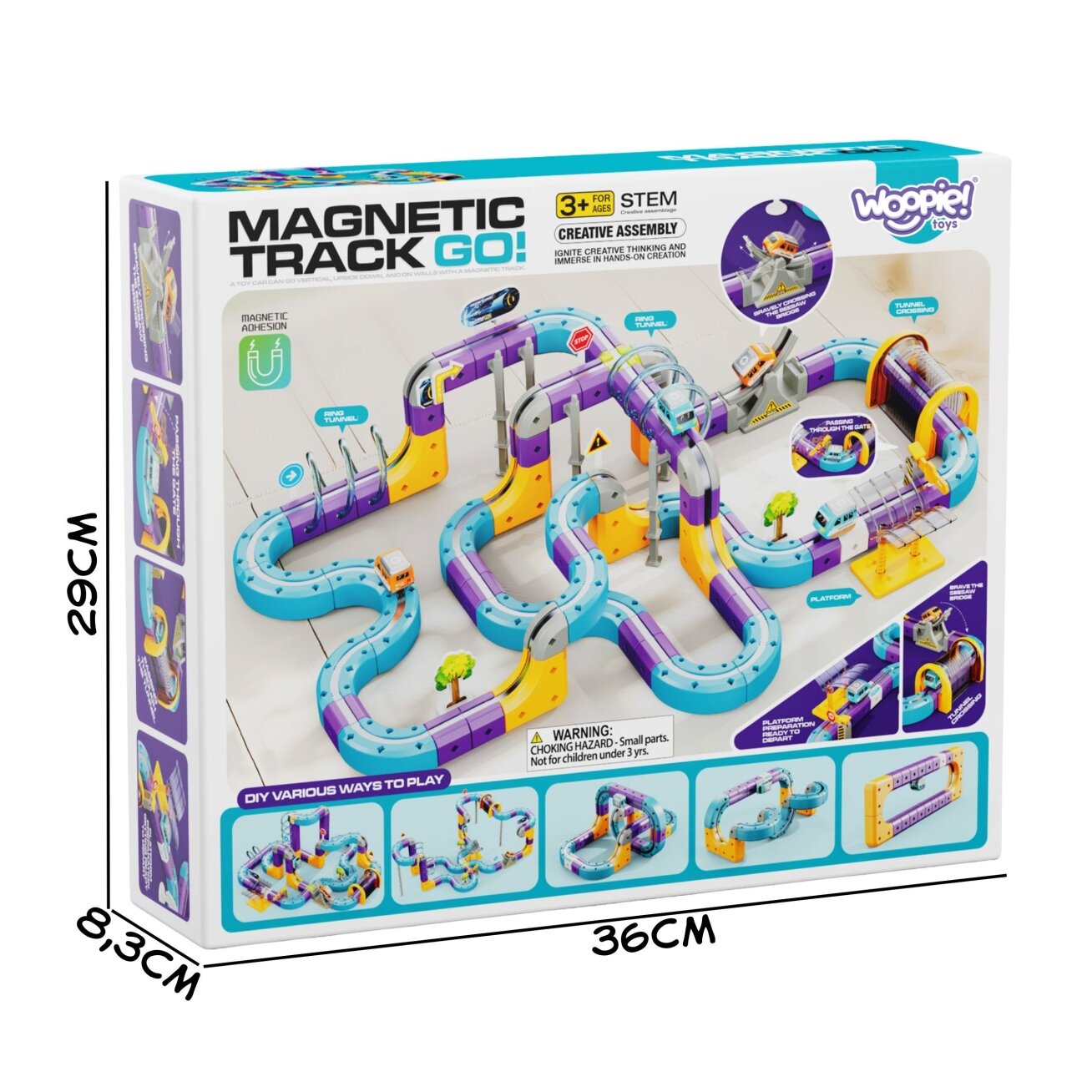 WOOPIE Magnetinis konstrukcinis rinkinys Geležinkelio trasa su traukos efektu 126 el. 8