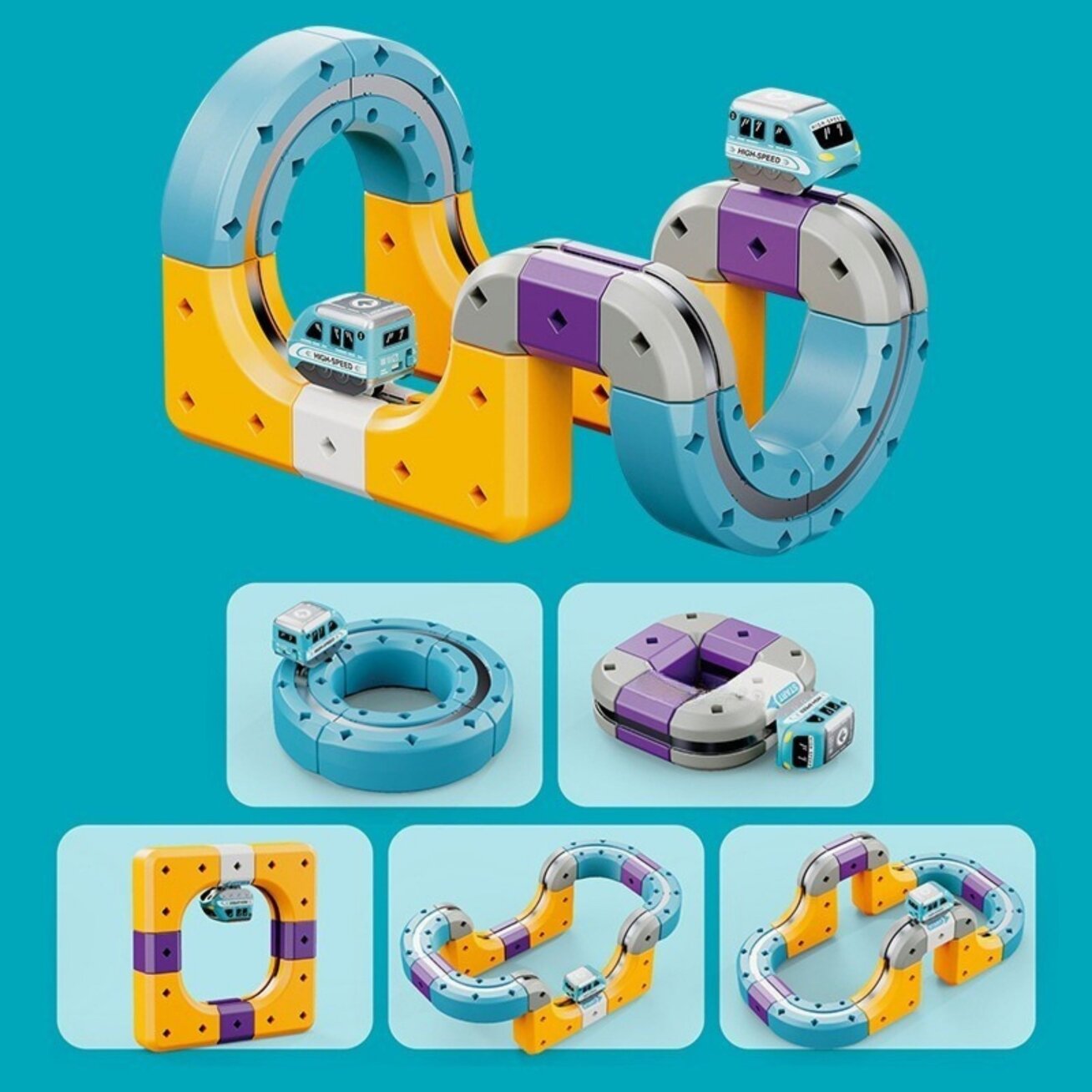 WOOPIE Magnetinis konstravimo rinkinys Geležinkelio trasa su traukos efektu 54 el. 4