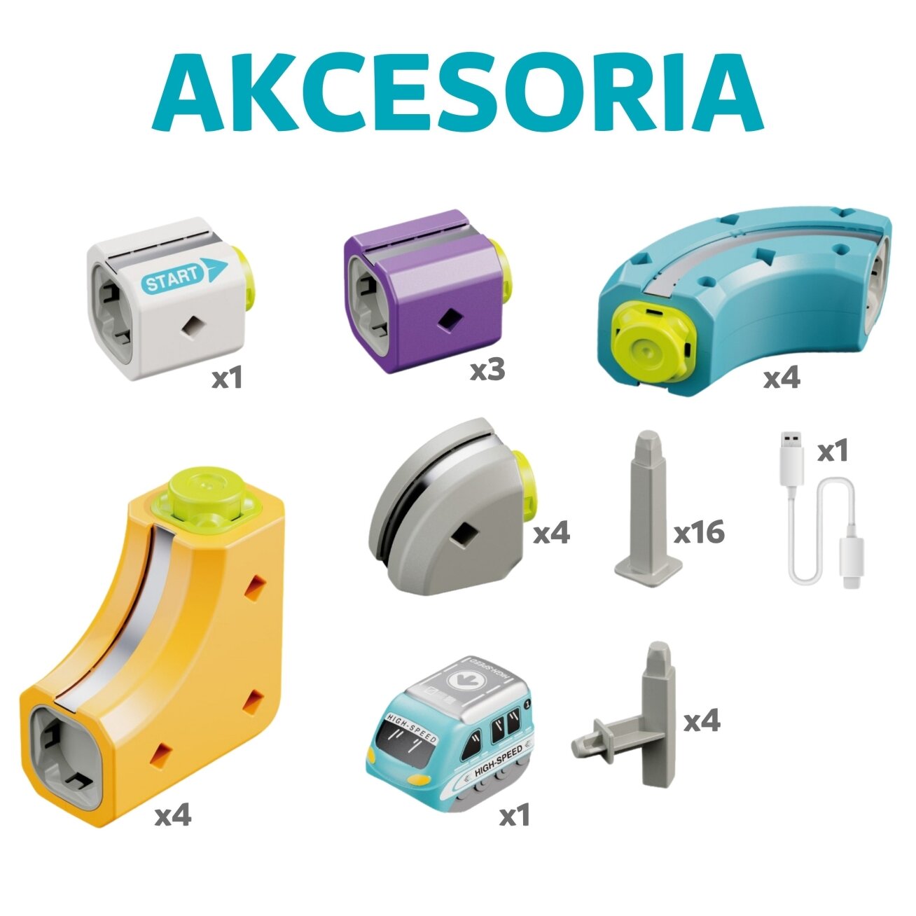 WOOPIE Magnetinis konstruktorius geležinkelio trasa su pritraukimo efektu 38 el. 6