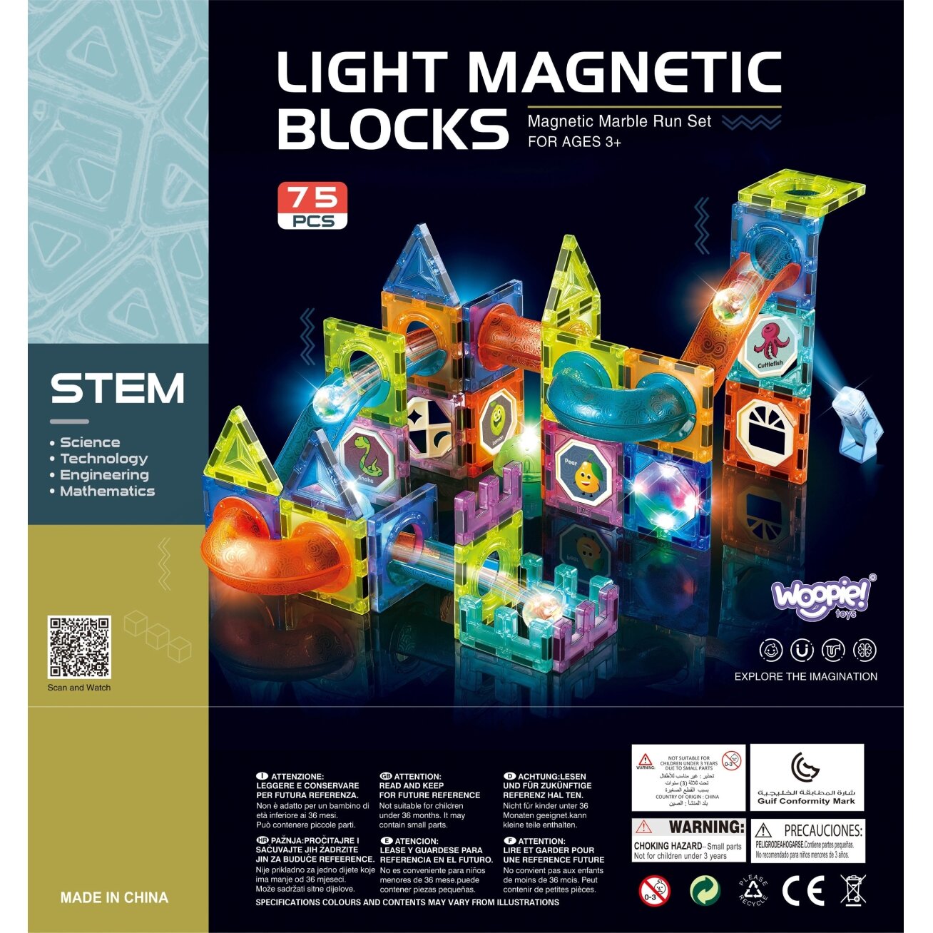 WOOPIE Magnetinės kaladėlės Šviečiantis kamuoliukų takelis 75 el. 15 WOOPIE Magnetinės kaladėlės Šviečiantis kamuoliukų takelis 75 el. 15