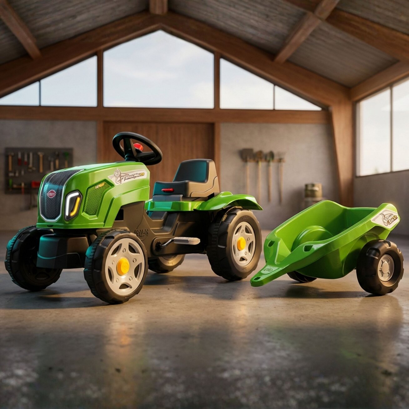 FALK pedalinis traktorius Claas Terra Maxx su priekaba ir atidaromu variklio gaubtu 2-6 m. 3 FALK pedalinis traktorius Claas Terra Maxx su priekaba ir atidaromu variklio gaubtu 2-6 m. 3