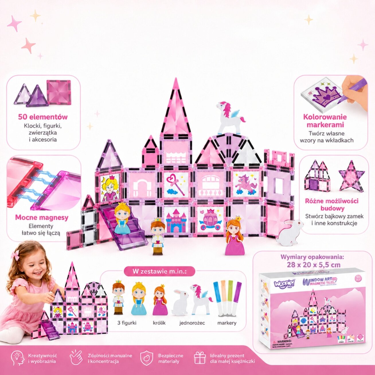 WOOPIE Magnetinių kaladėlių rinkinys Princesės pilis 50 vnt. 16