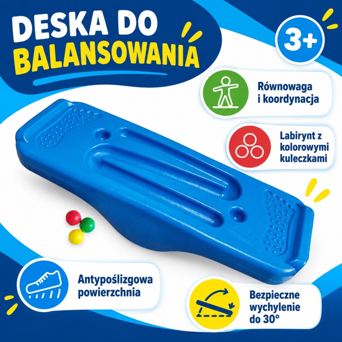 WOOPIE Mėlyna pusiausvyros balansavimo lenta sensorinė labirintas 1