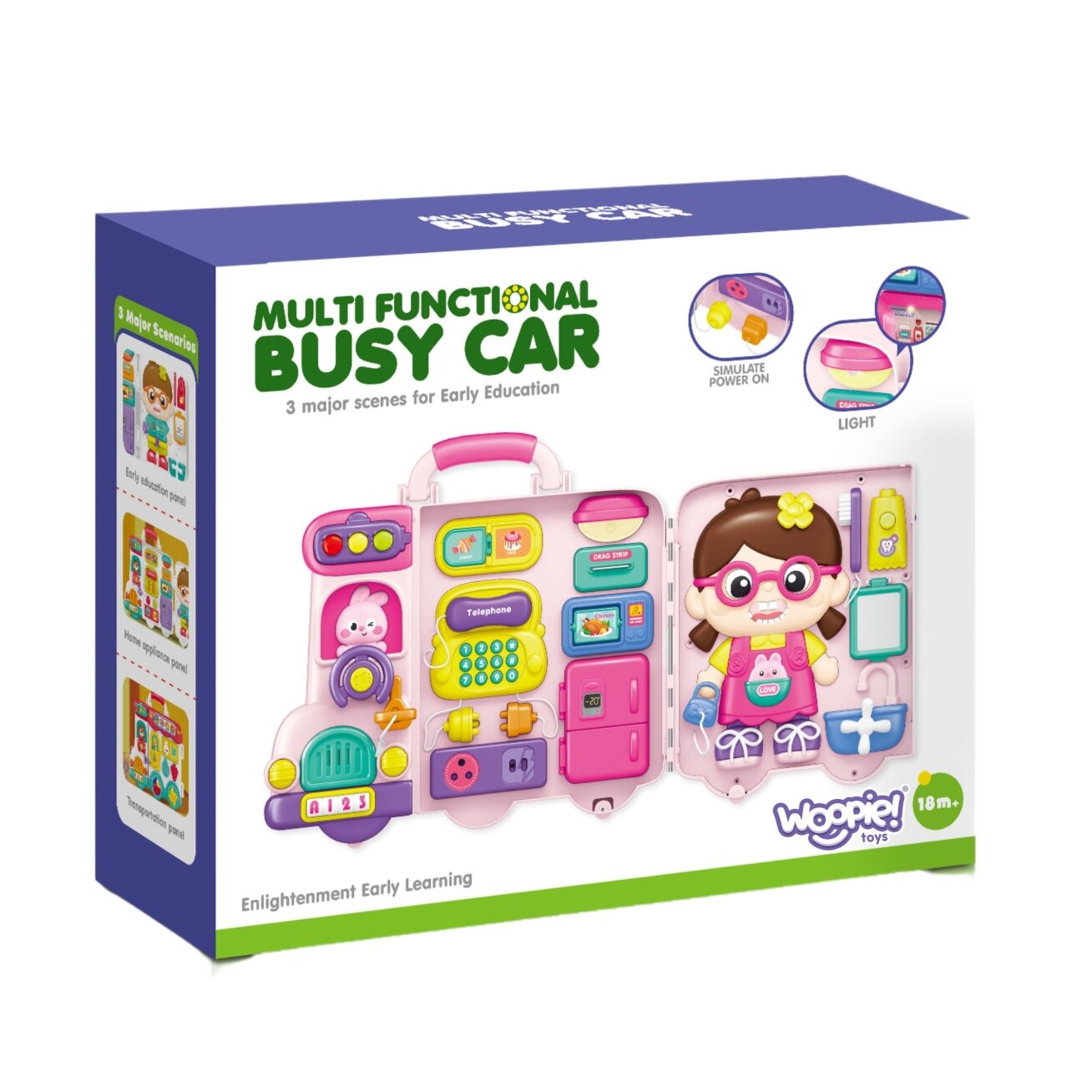 WOOPIE Interaktyvi manipuliacinė veiklos lenta Busy Car lagaminas 3in1 Garsas Šviesa 5