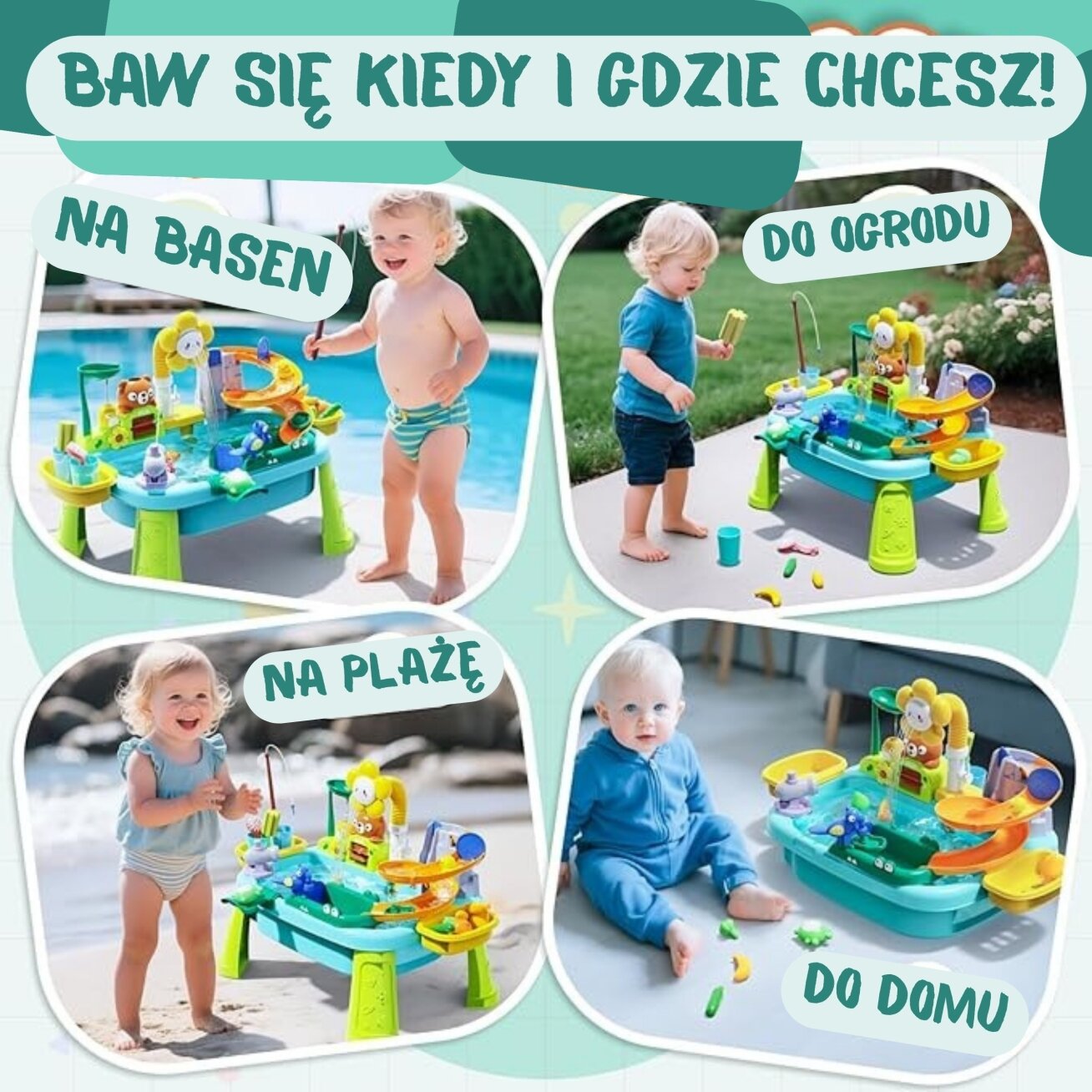 WOOPIE Vandens staliukas 4in1 žaidimas Žuvyčių gaudymas Kriauklė Vandens čiuožykla Gėlytė 1