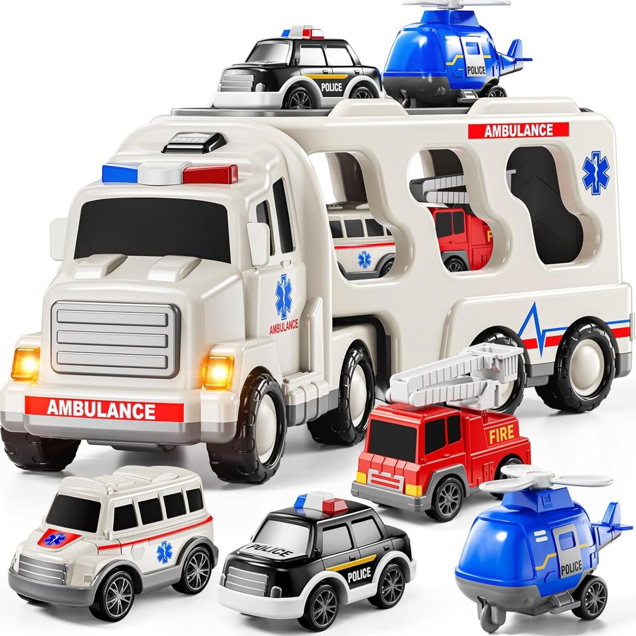 WOOPIE Kelių autovežis rinkinys 5 Automobiliai - Greitoji pagalba 7 WOOPIE Kelių autovežis rinkinys 5 Automobiliai - Greitoji pagalba 7