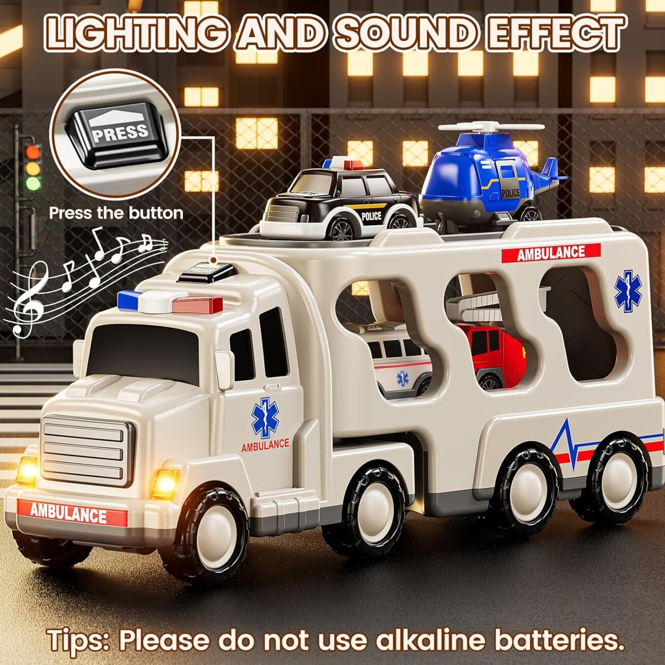 WOOPIE Kelių autovežis rinkinys 5 Automobiliai - Greitoji pagalba 10 WOOPIE Kelių autovežis rinkinys 5 Automobiliai - Greitoji pagalba 10