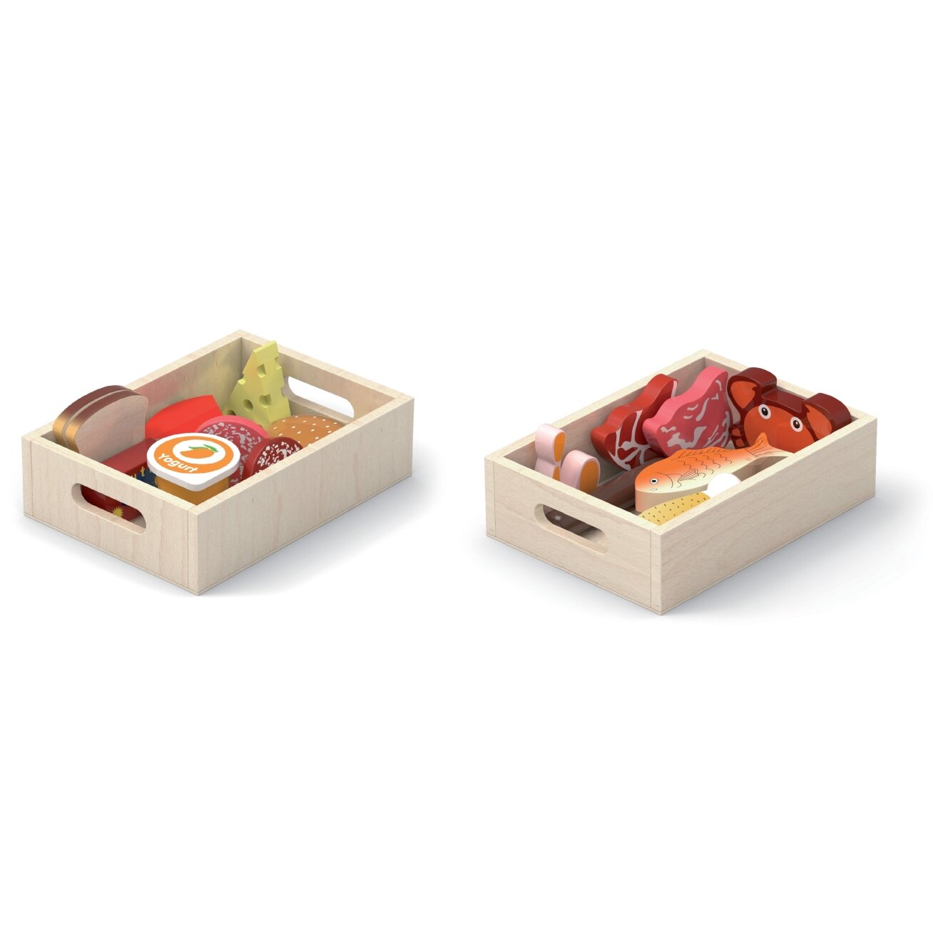 VIGA medinis maisto produktų rinkinys dėžutėse – pusryčiai, žuvis, mėsa, pieno produktai 2 VIGA medinis maisto produktų rinkinys dėžutėse – pusryčiai, žuvis, mėsa, pieno produktai 2