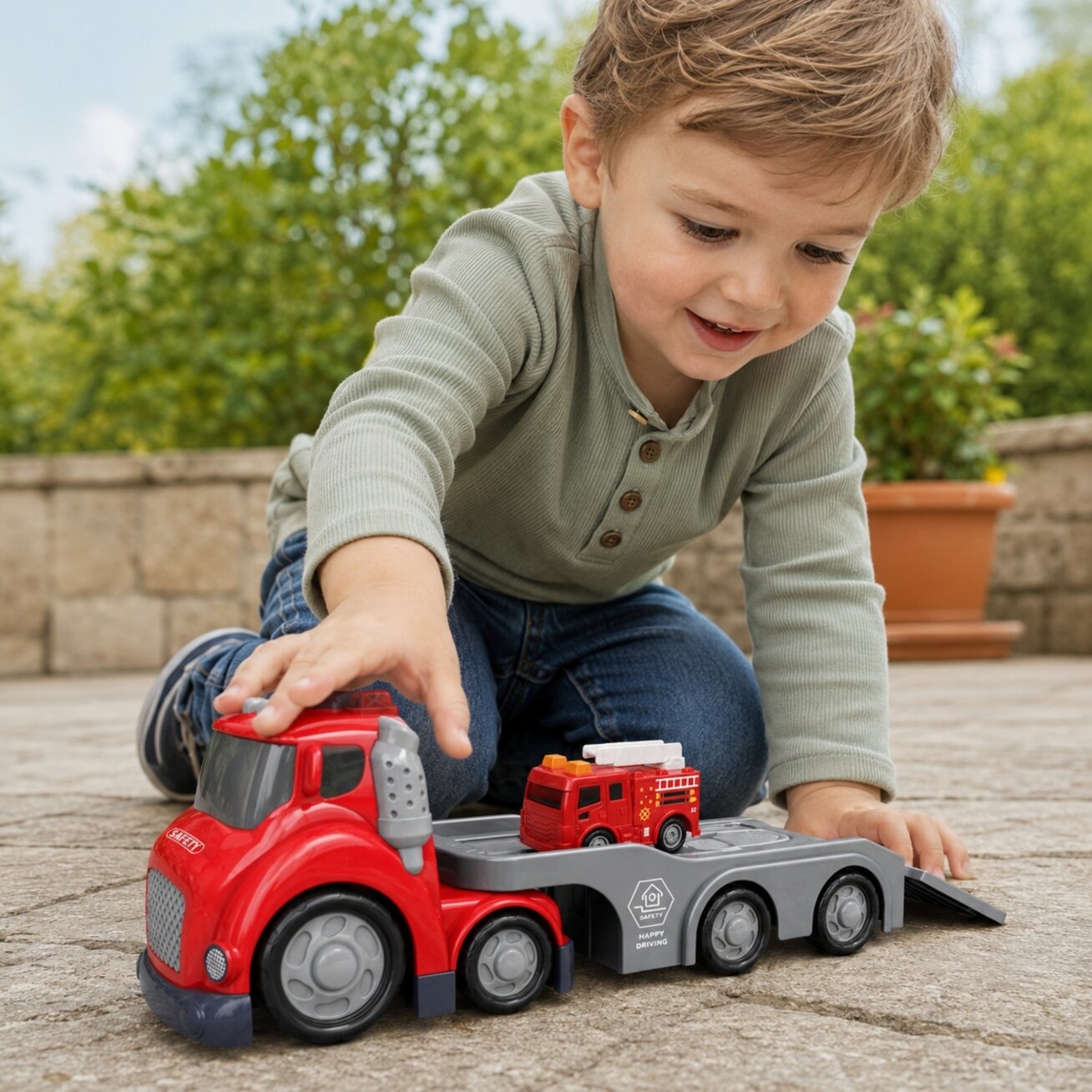 WOOPIE Raudonas ugniagesių tralas City Truck garso ir šviesos efektai 1