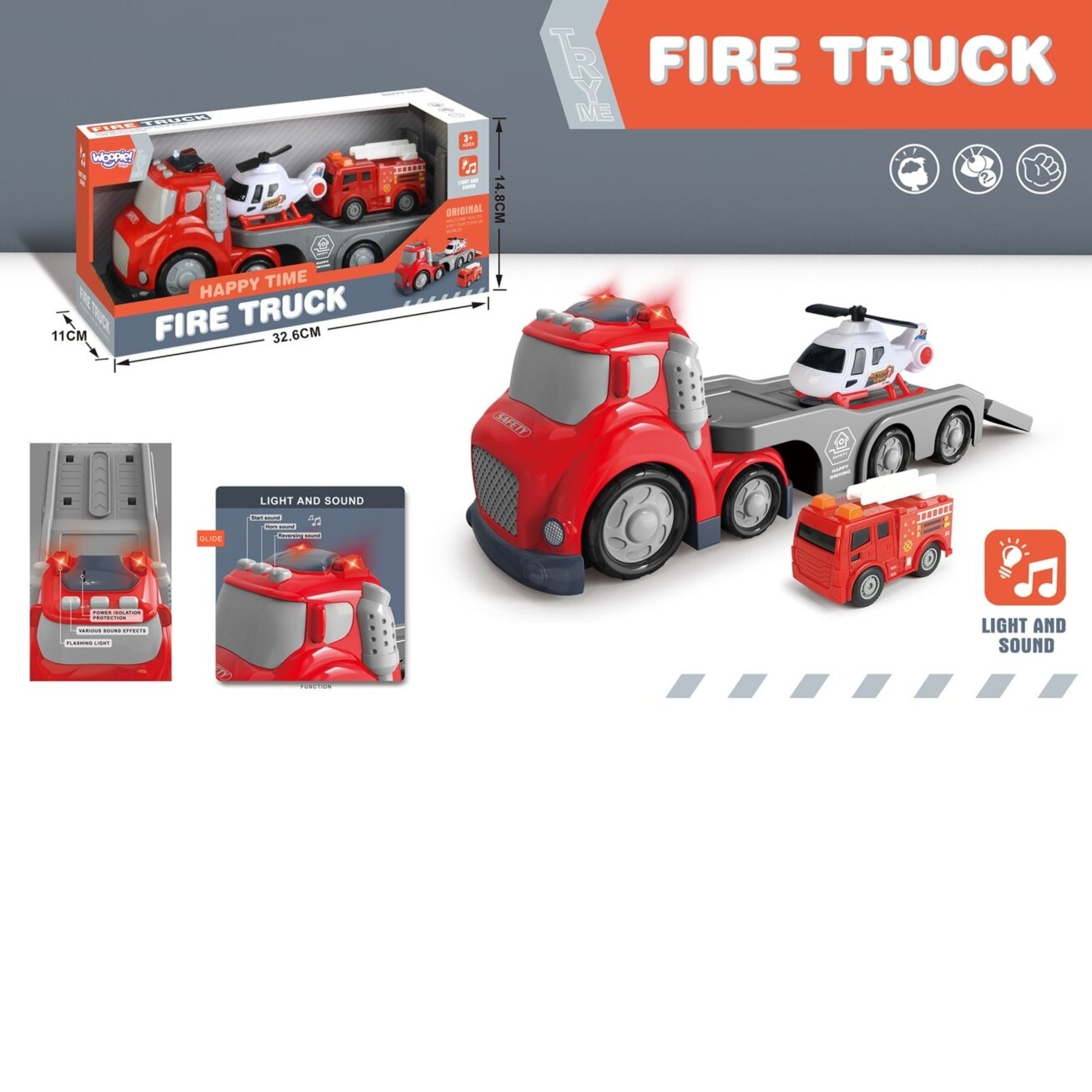 WOOPIE Raudonas ugniagesių tralas City Truck garso ir šviesos efektai 8