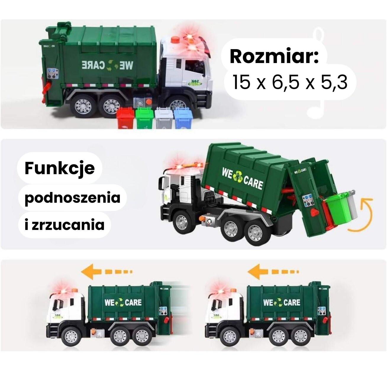 WOOPIE šiukšliavežis sunkvežimis atliekų rūšiavimas - mastelis 1:10 10 WOOPIE šiukšliavežis sunkvežimis atliekų rūšiavimas - mastelis 1:10 10