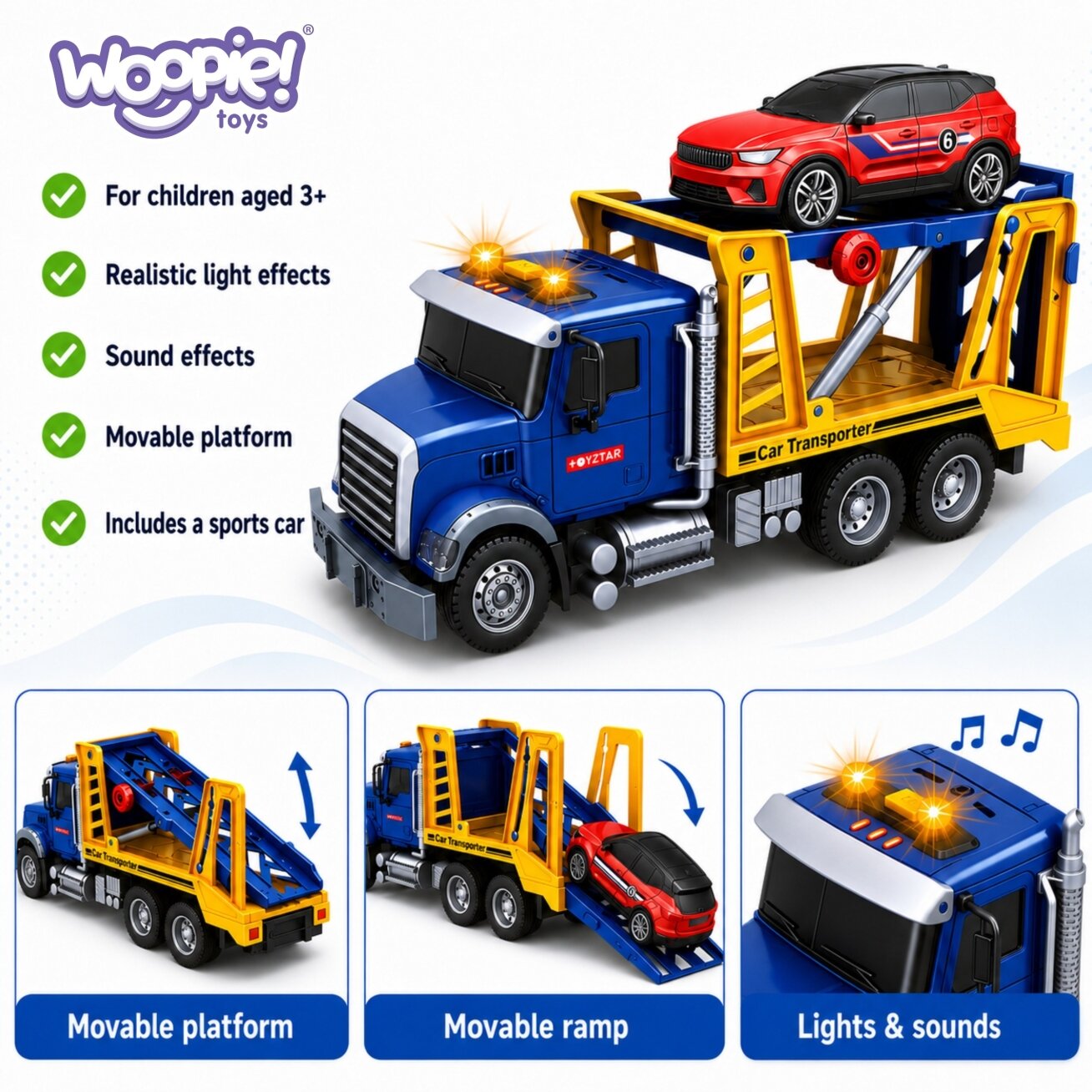 WOOPIE Autovežis Sunkvežimis Transporteris su automobiliuku Šviesa Garsas M 1:14 3 WOOPIE Autovežis Sunkvežimis Transporteris su automobiliuku Šviesa Garsas M 1:14 3