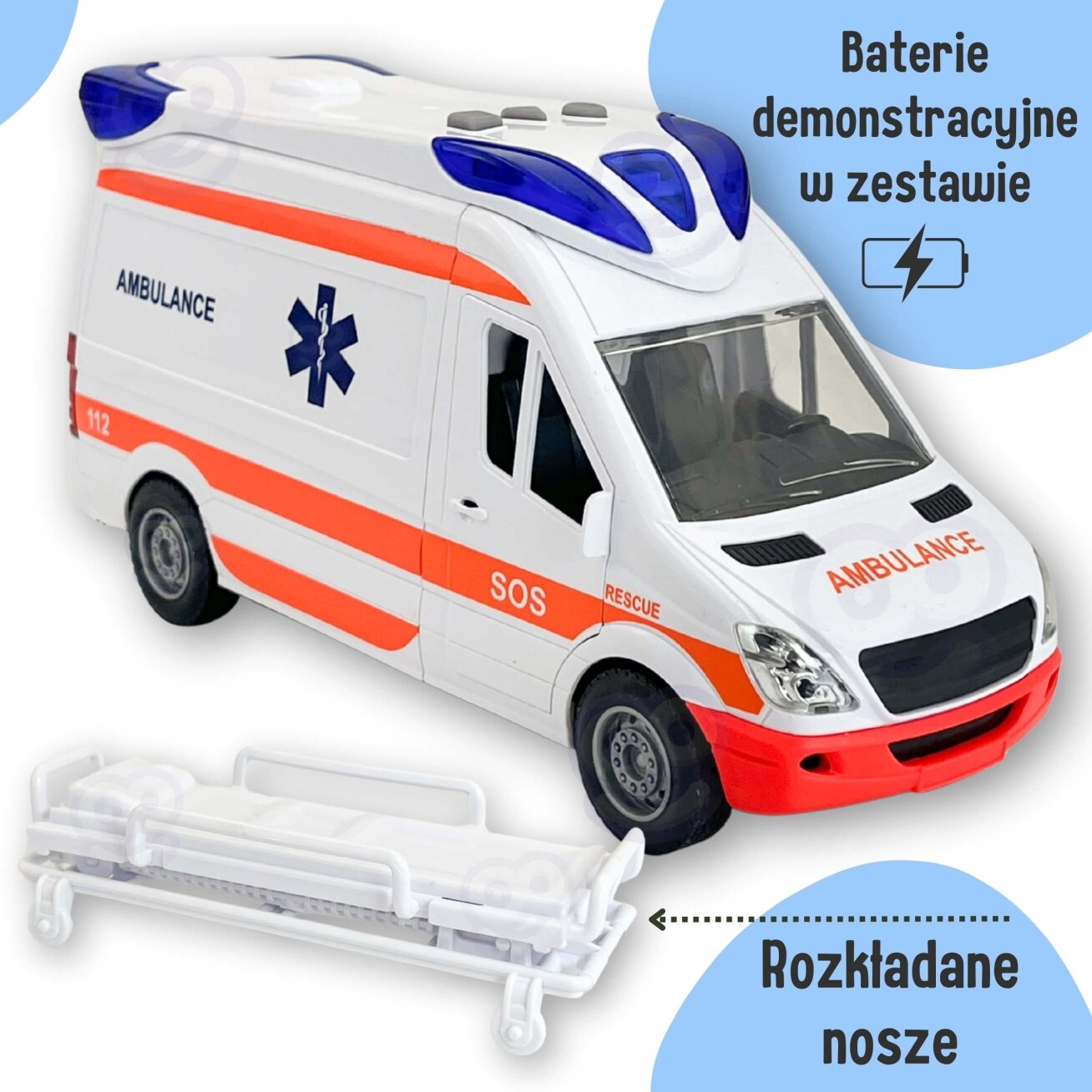 WOOPIE Greitoji pagalba Greitosios automobilis su neštuvais rinkinyje + garso ir šviesos signalai 7