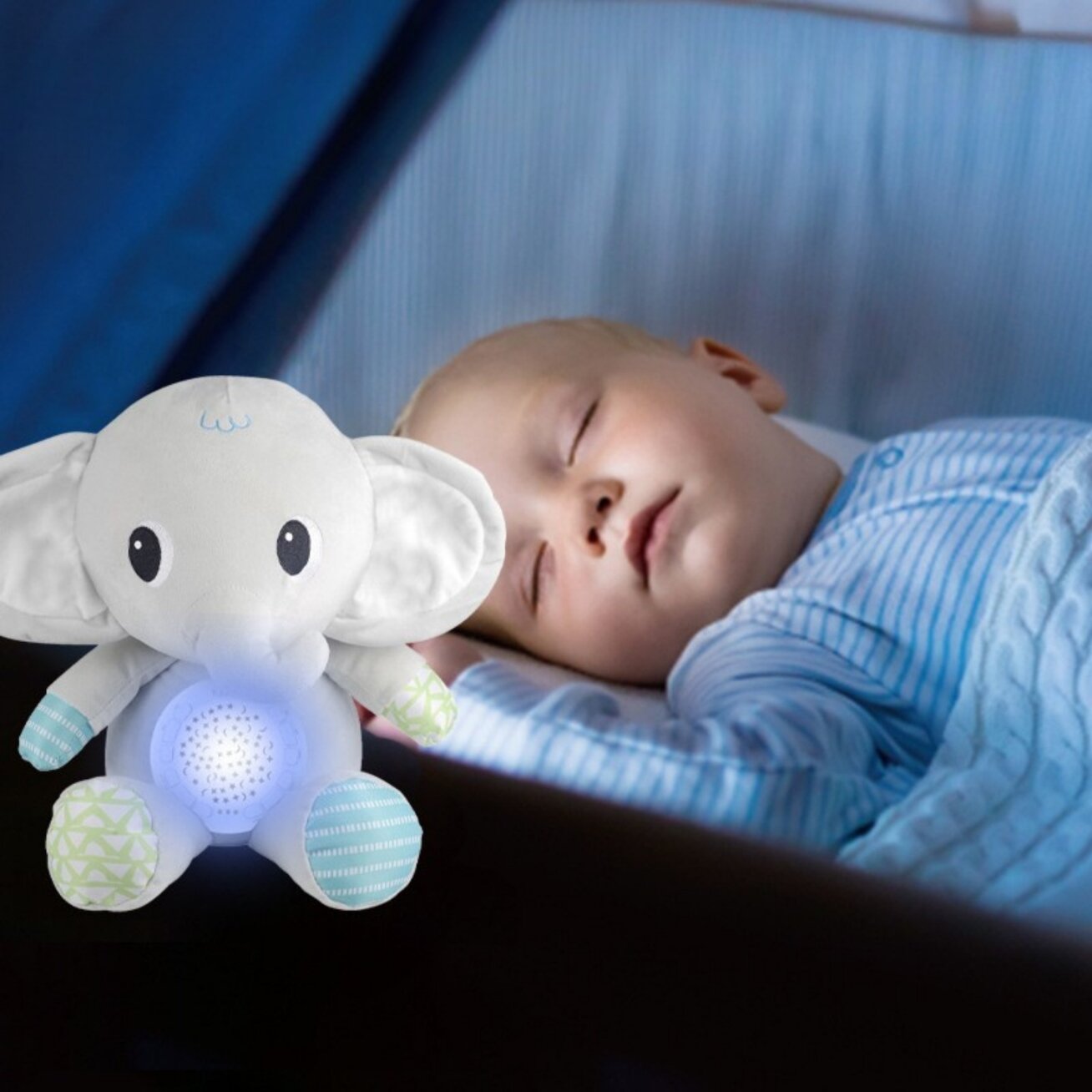 WOOPIE BABY Minkštas žaisliukas drambliukas su projektoriumi, raminantis, 12 melodijų 3