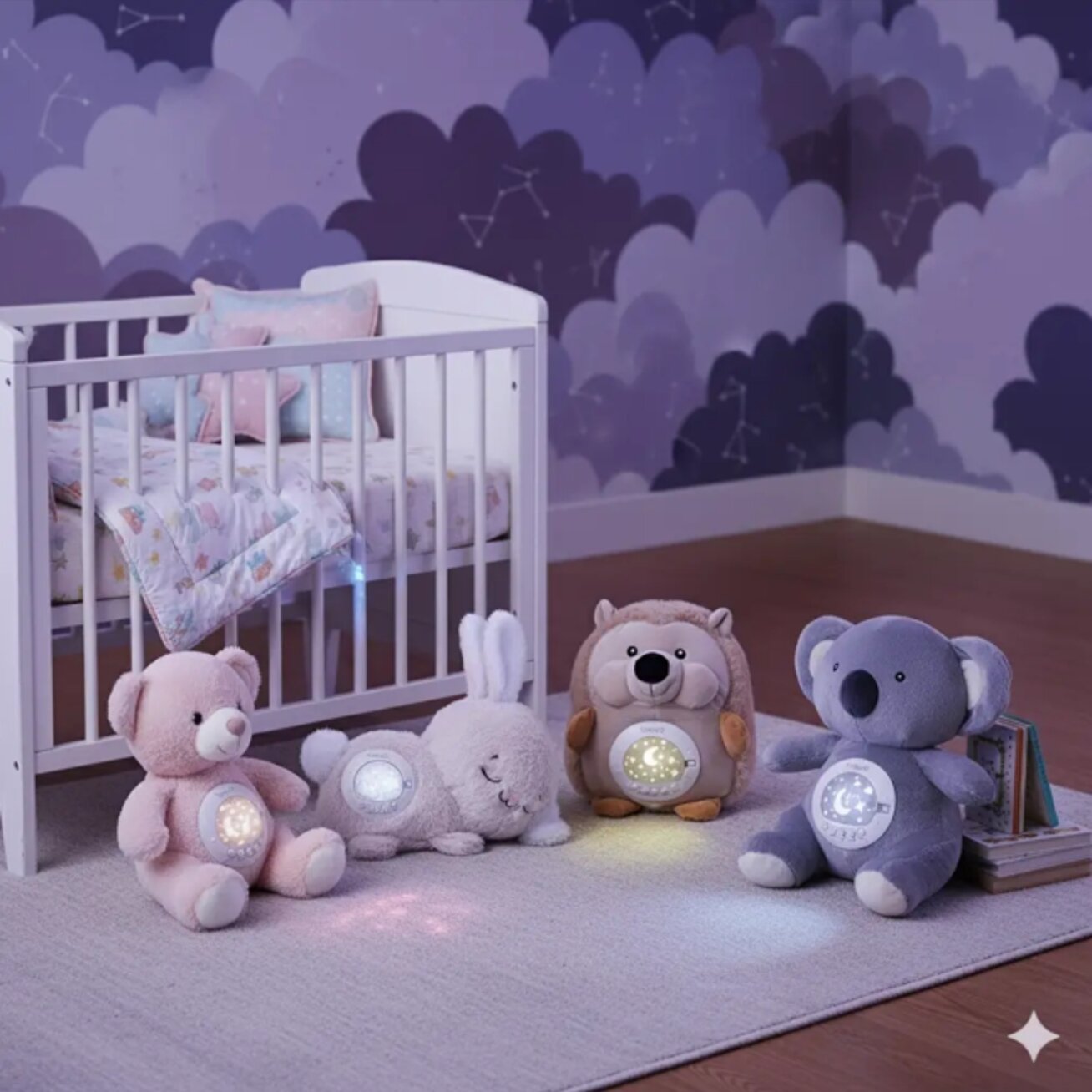 WOOPIE BABY Minkštas žaislas baltasis lokys su projektoriumi, raminantis, 15 melodijų 2