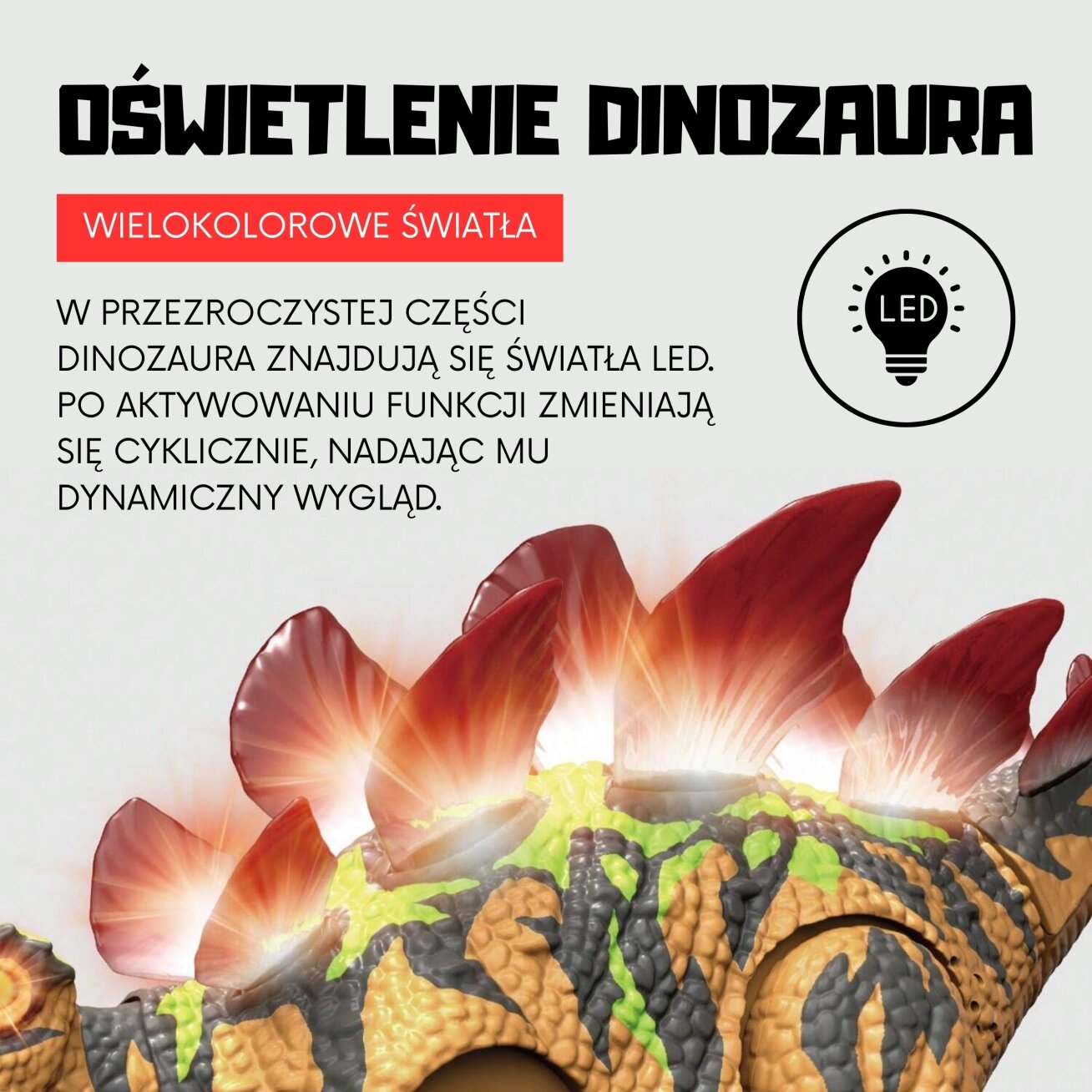 Woopie nuotoliniu būdu valdomas dinozauras RC stegozauras šviesa garsas 8