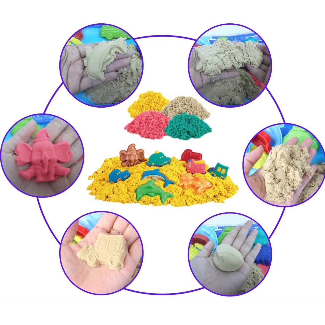 WOOPIE Kinetinis smėlis 0,8 kg rinkinys krepšelyje su formelėmis +  / 9