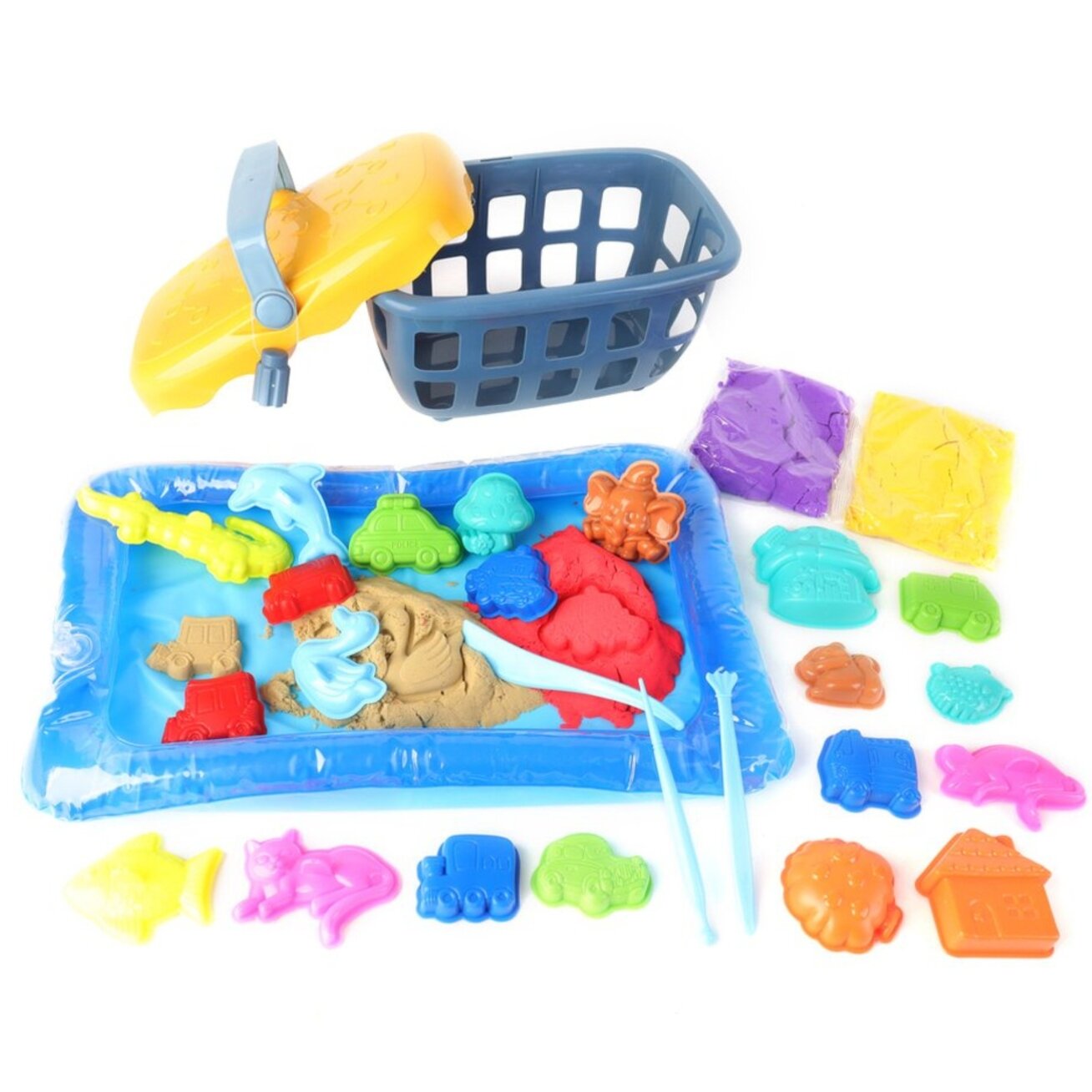 WOOPIE Kinetinis smėlis 0,8 kg rinkinys krepšelyje su formelėmis + / 10 WOOPIE Kinetinis smėlis 0,8 kg rinkinys krepšelyje su formelėmis + / 10