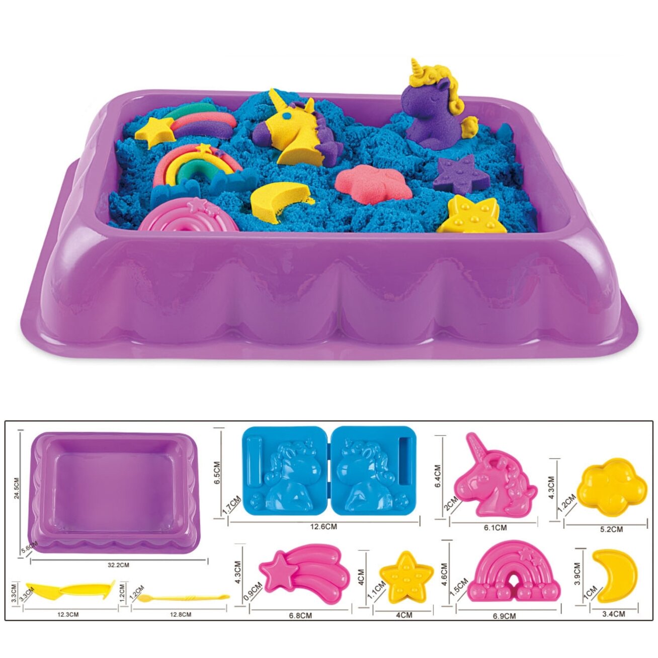 WOOPIE Kinetinis smėlis 0,6 kg Rinkinys Vienaragis staliukas su formelėmis 6 WOOPIE Kinetinis smėlis 0,6 kg Rinkinys Vienaragis staliukas su formelėmis 6