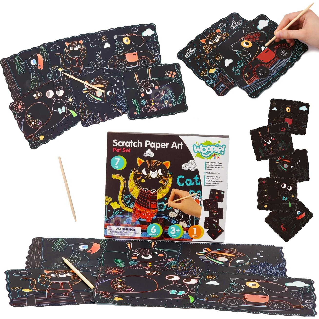 WOOPIE ART&FUN Kūrybinis rinkinys vaikams – nubraukymo (scratch) kortelės, 7 el. WOOPIE ART&FUN Kūrybinis rinkinys vaikams – nubraukymo (scratch) kortelės, 7 el.