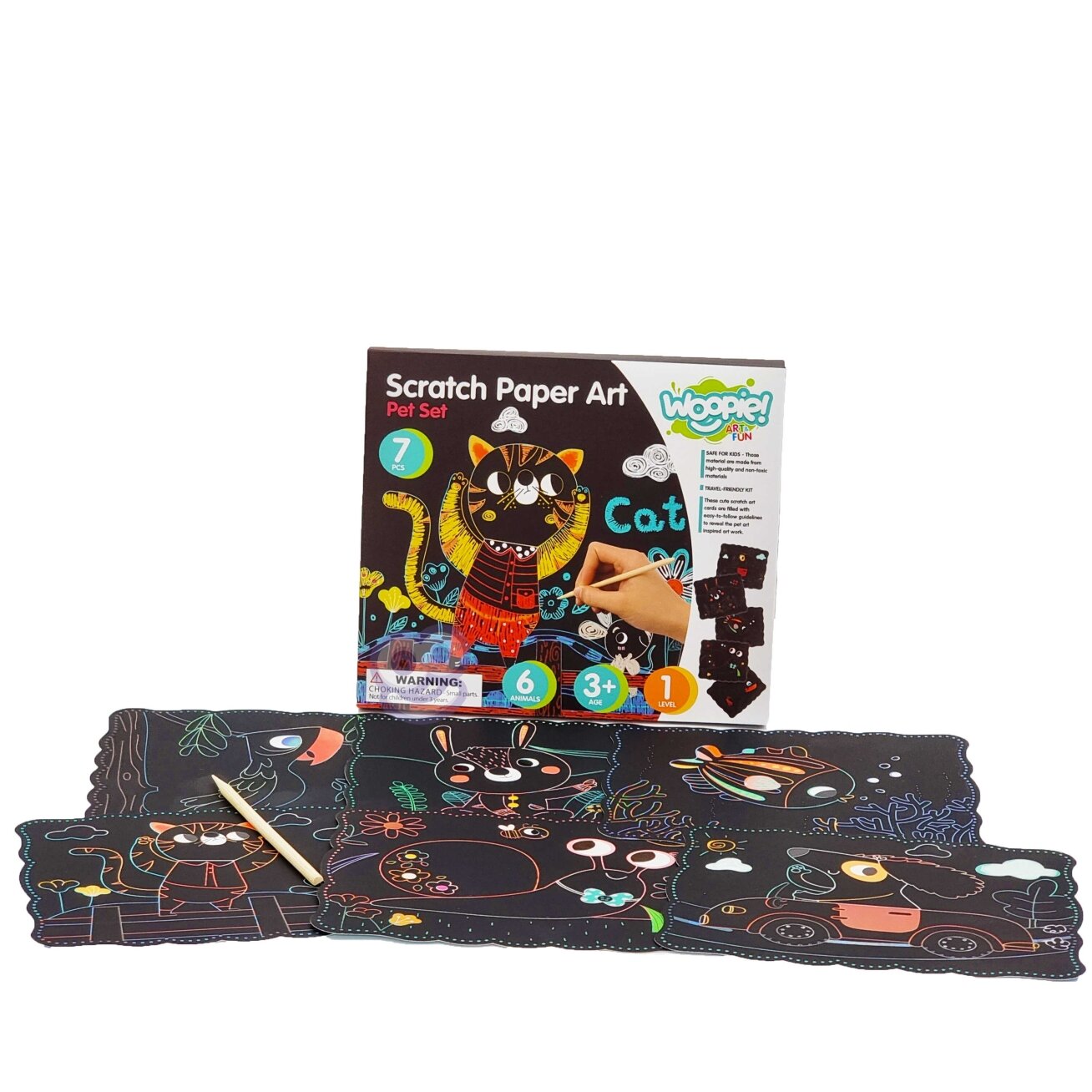 WOOPIE ART&FUN Kūrybinis rinkinys vaikams – nubraukymo (scratch) kortelės, 7 el. 6
