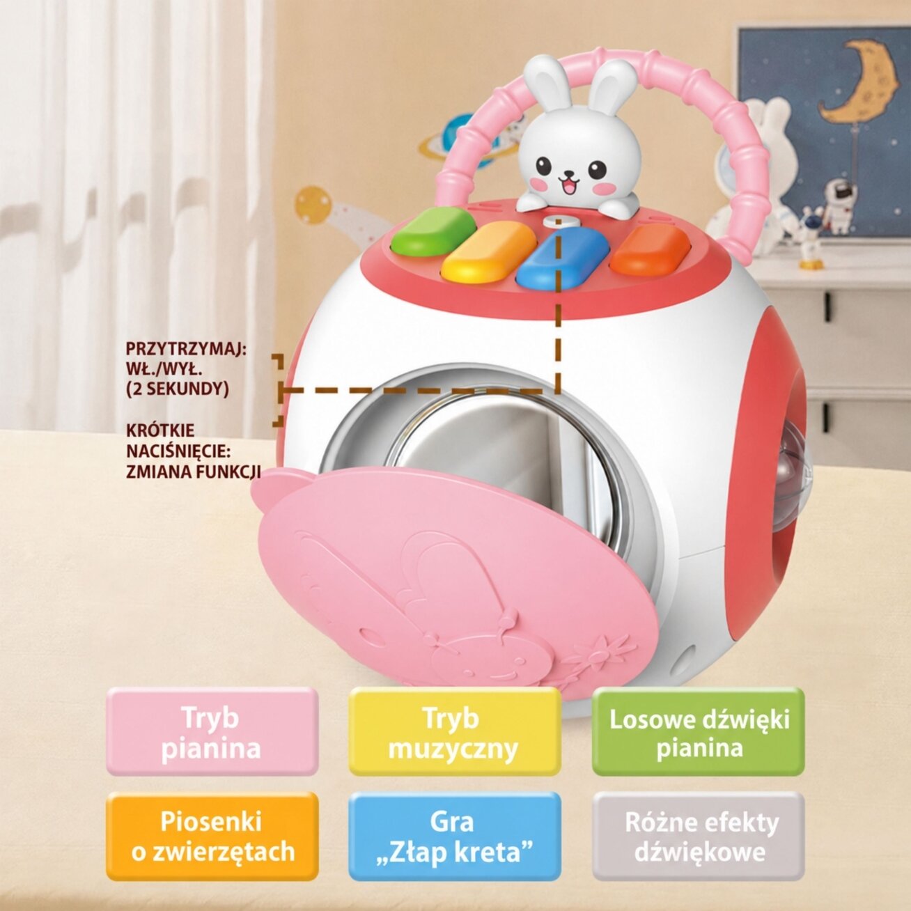 WOOPIE BABY edukacinis pianinas-triušiukas vaikams rožinis 2