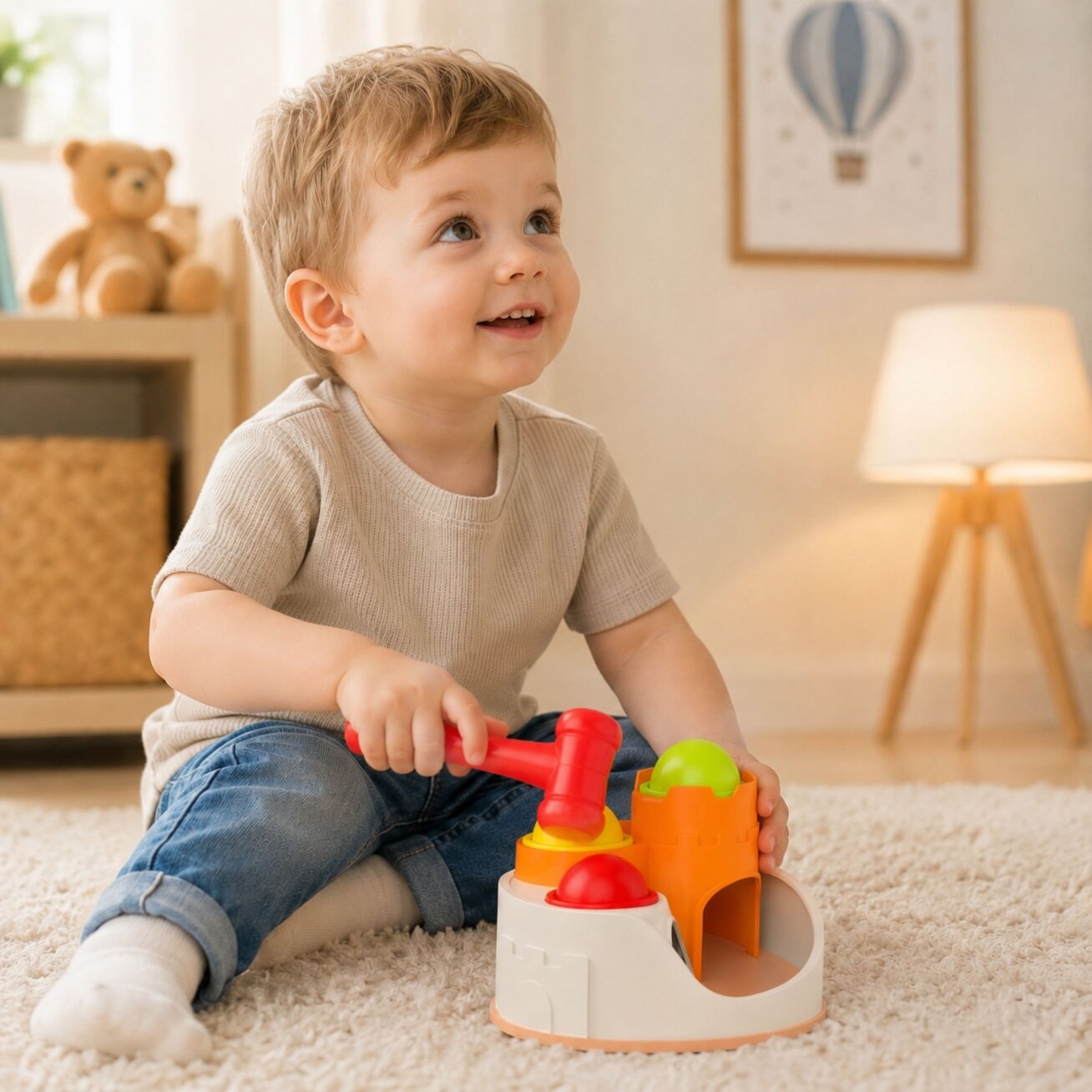 WOOPIE BABY Kamuoliukų kalimo žaidimas Pilis Kamuoliai Plaktukas Edukacinis žaislas 12m+ 2