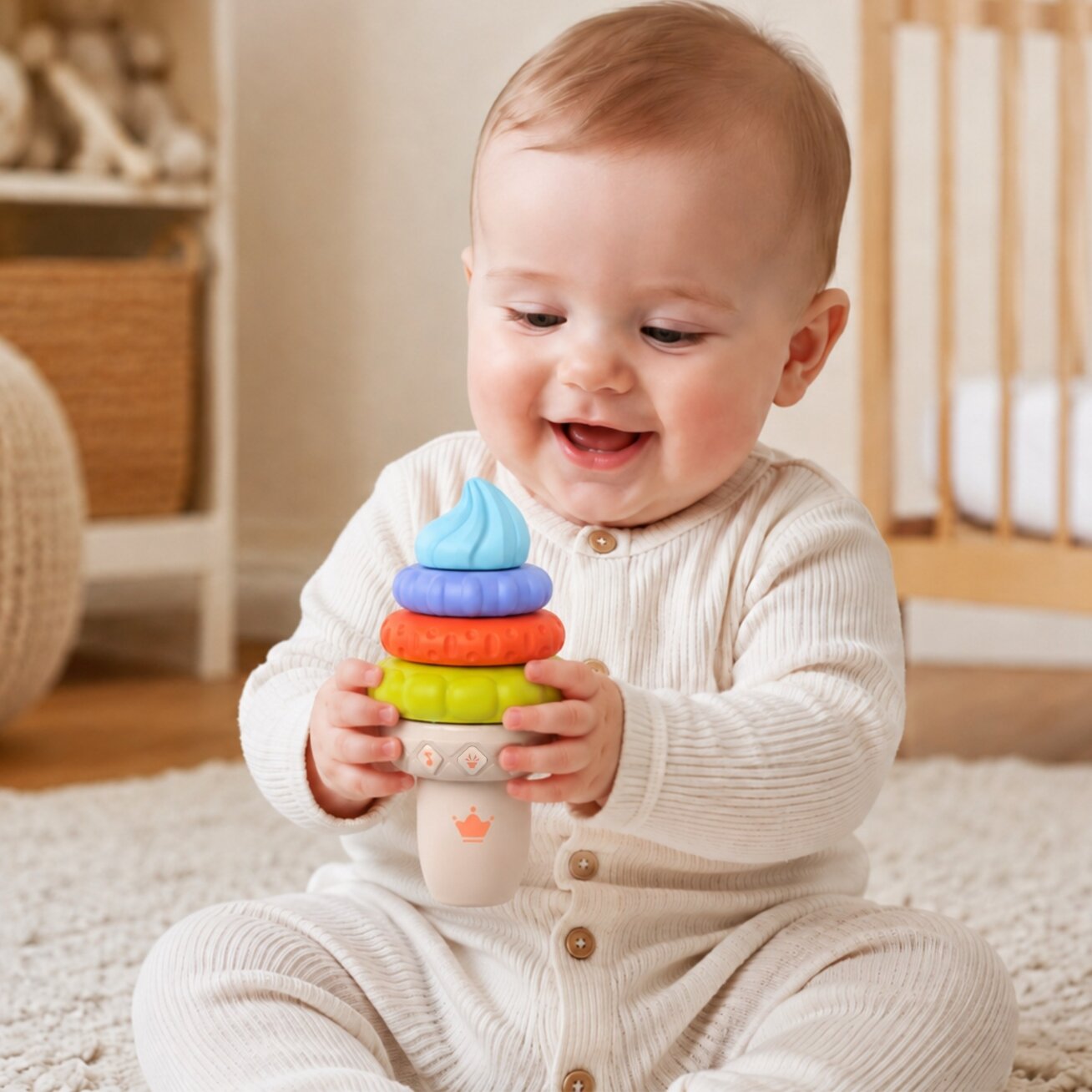 WOOPIE BABY Muzikinis edukacinis ledas Sensorinė dėlionė 5 el. Garsas Šviesos 3